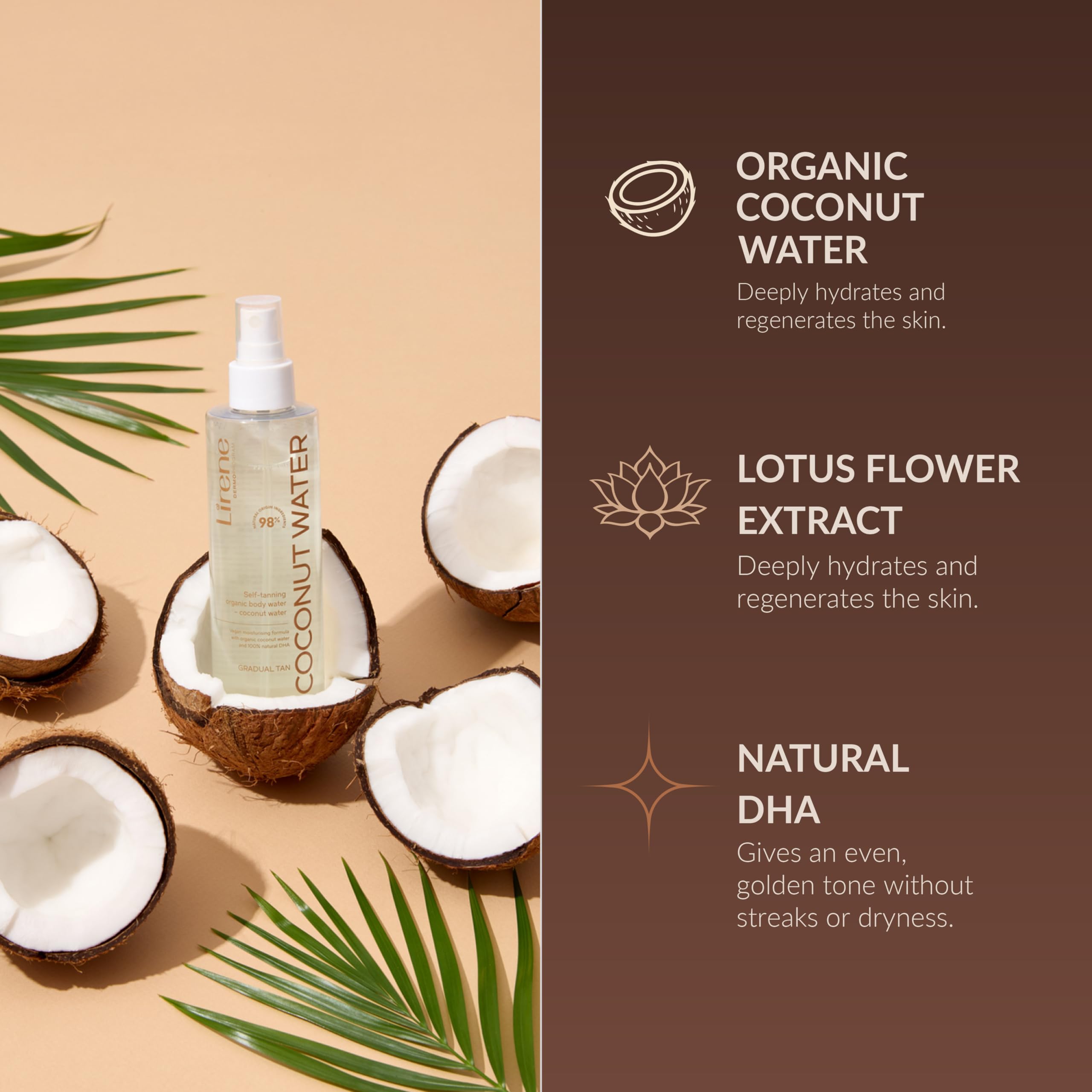 Lirene Self Tanning Vegan Body Coconut Water - Sunless Tanner with Coconut Water and Natural DHA Streak-Free Bronzing Moisturiser 150ml product thumbnail 6