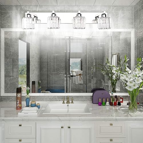 Miniatura 3 de Aipsun Lámpara de tocador de baño de cristal moderna para tocador de baño, 4 luces (no incluye bombilla)