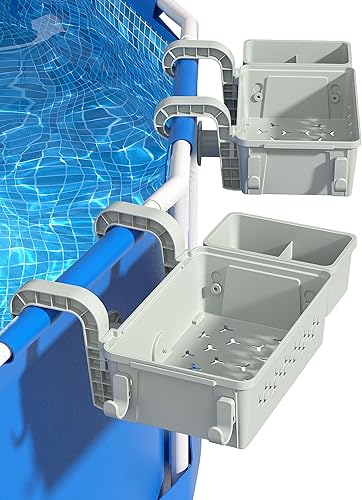 2 juegos de cestas de almacenamiento junto a la piscina, cesta de almacenamiento para piscina sobre el suelo con soporte para tazas de piscina, para