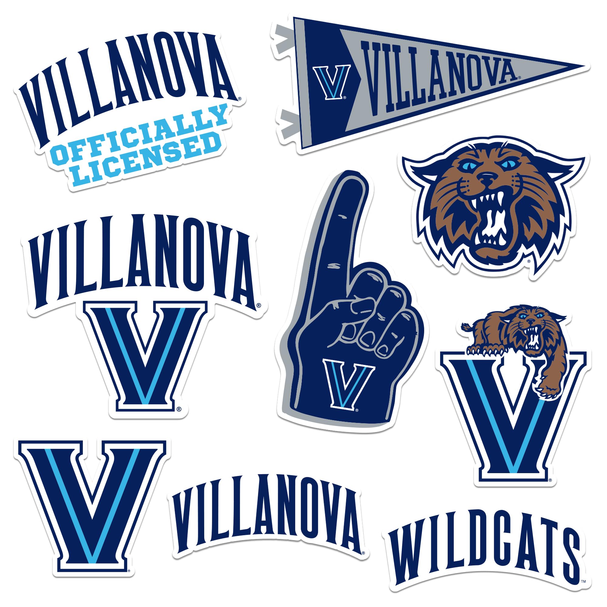 Villanova University 8ct Vinyl Large Deluxe Stickers Variety Pack - Laptop, Water Bottle, Scrapbooking, Tablet, Skateboard, Indoor/Outdoor - Set of 8