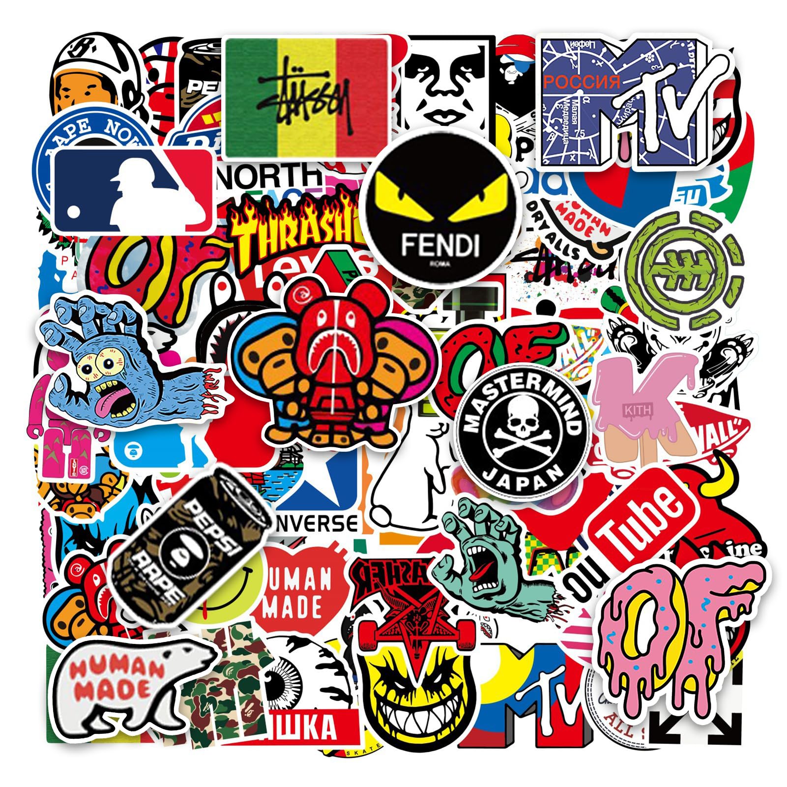 Solbrezeni Colorful Non-Repeat Skateboard Stickers, 101Pcs Cool Stickers For Adults Teens Kids Fashion Waterproof Vinyl Sticker Pack For Laptop Computer Skateboard Bicycle Helmet Luggage Decal Graffiti Patches Sticker