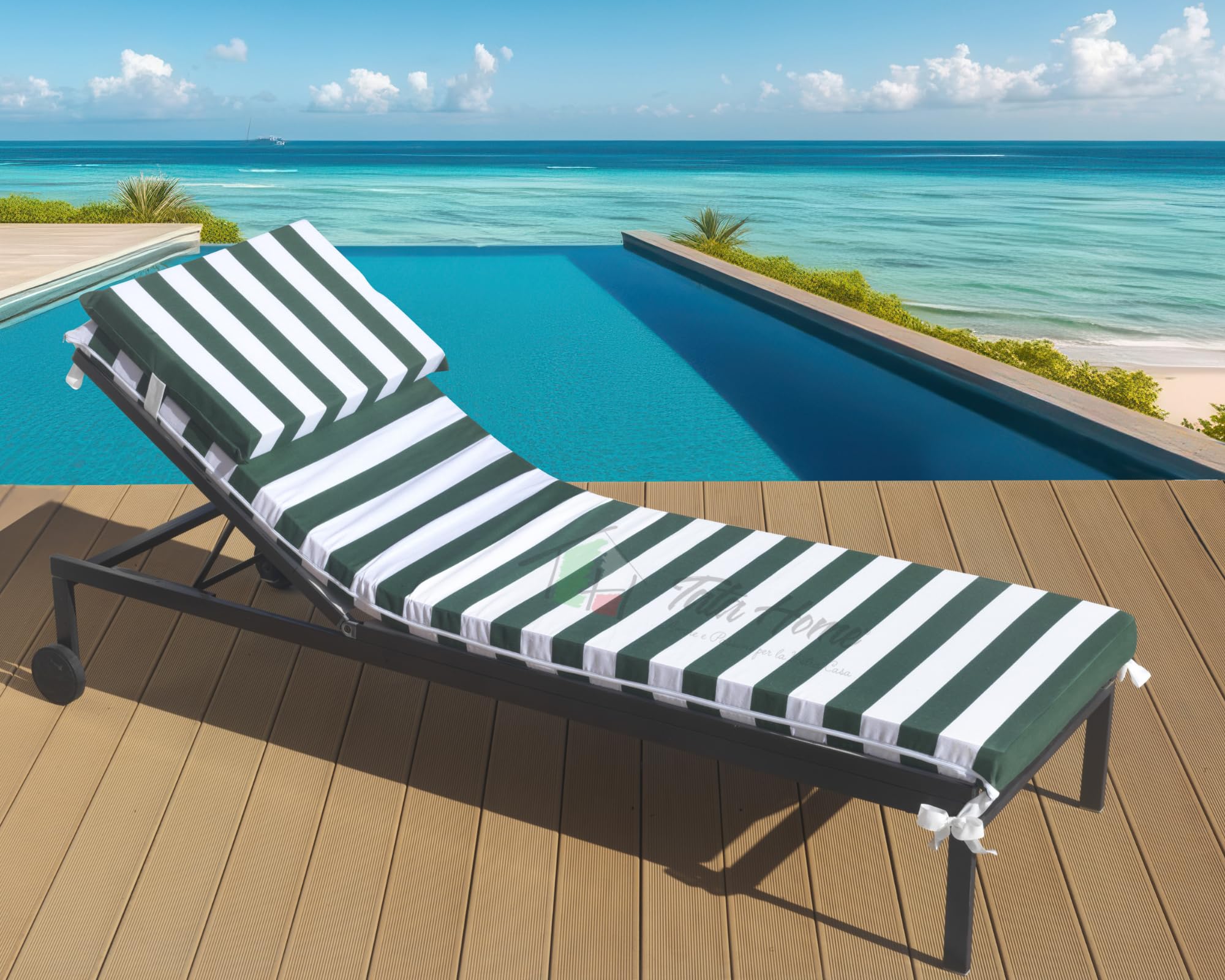 Tata Home Cuscino Per Lettino Prendisole Sfoderabile con Poggiatesta Materassino Prendisole Imbottito Con Laccetti Lavabile Misura 60x200 cm a Righe Made in Italy Mod. Top7 Colore Verde