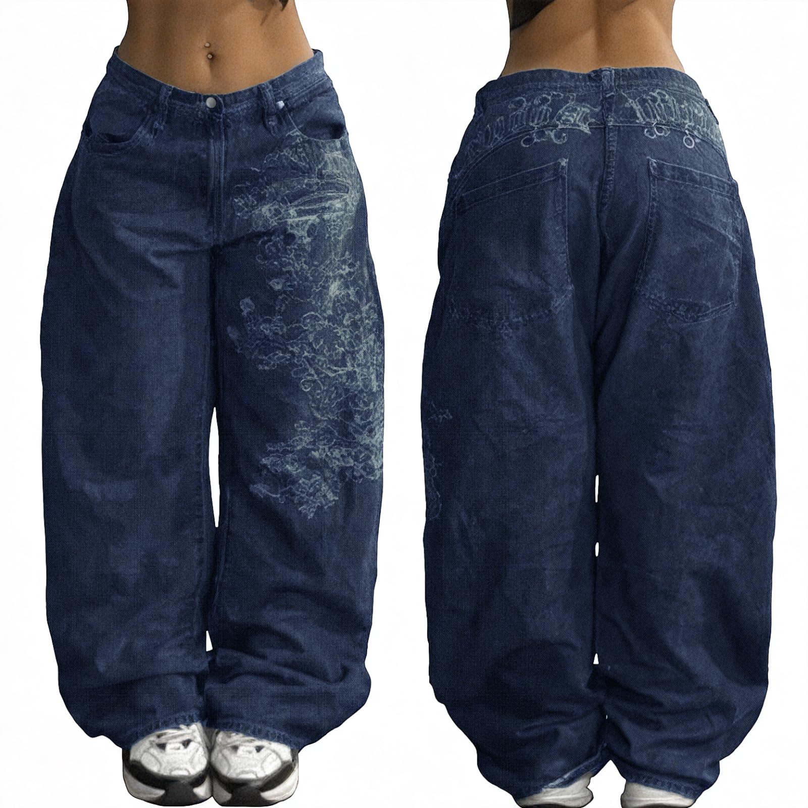 EMMIOL Women's Low Waist Baggy Jeans, Y2K Hip Hop Boyfriend Loose Denim Pants