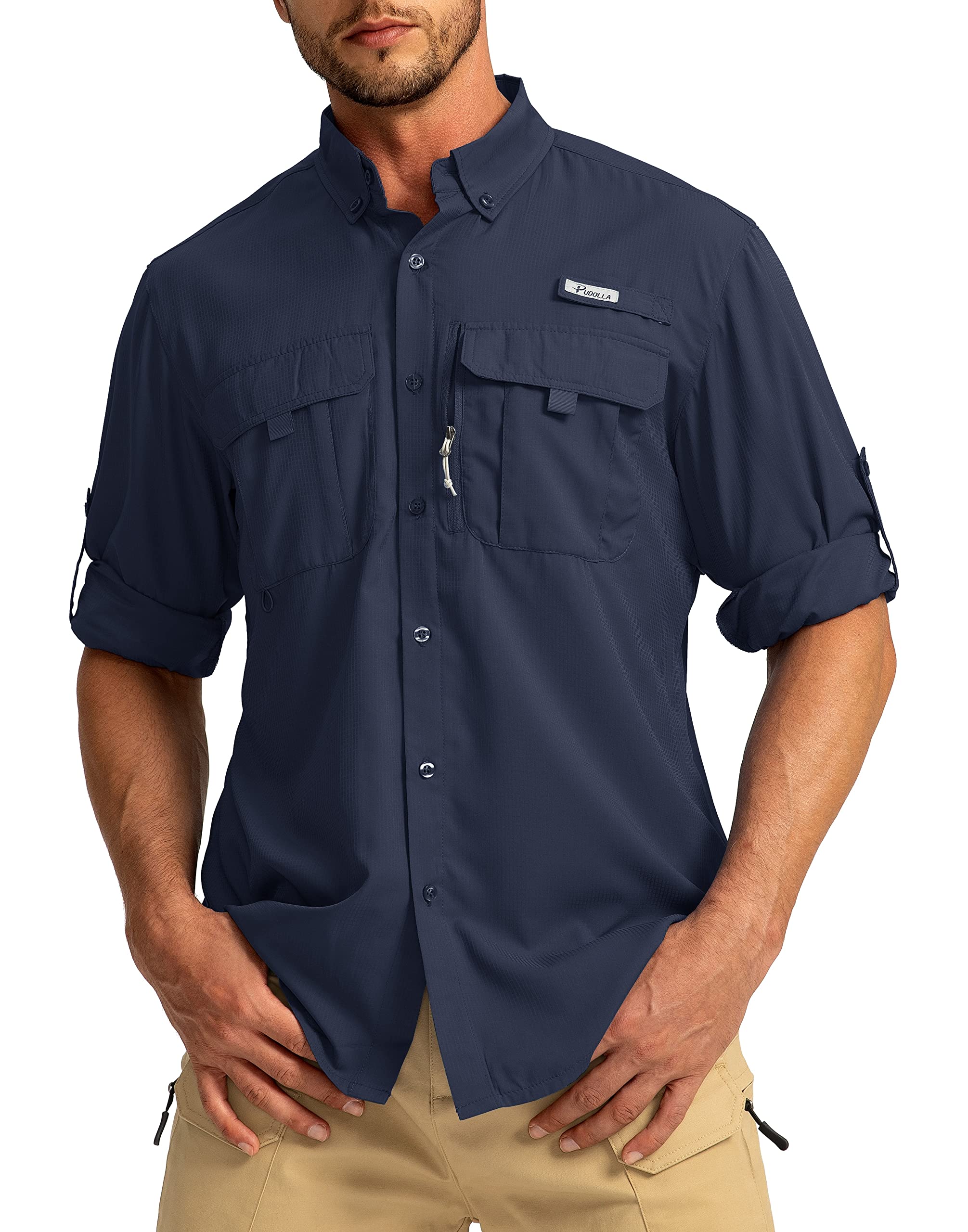 Men's Sun Protection Fishing Shirts Long Sleeve Travel Work Shirts for Men UPF50+ Button Down Shirts with Zipper Pockets