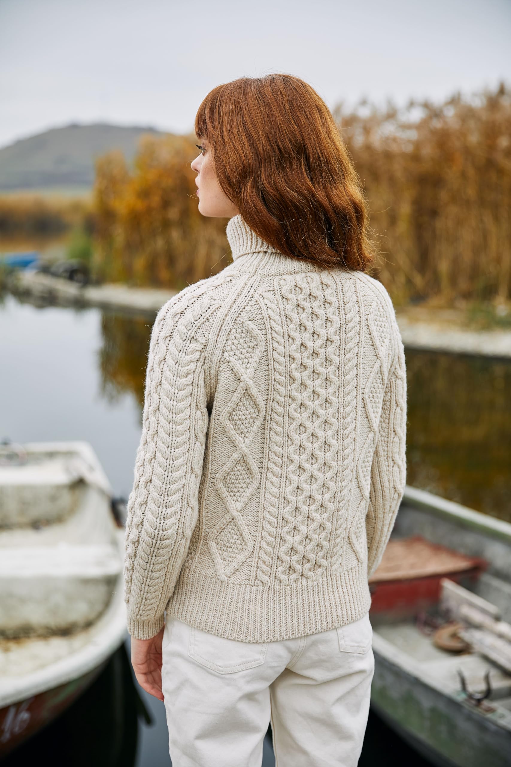 SAOL Maglione da donna in lana irlandese lavorato a maglia, realizzato in Irlanda