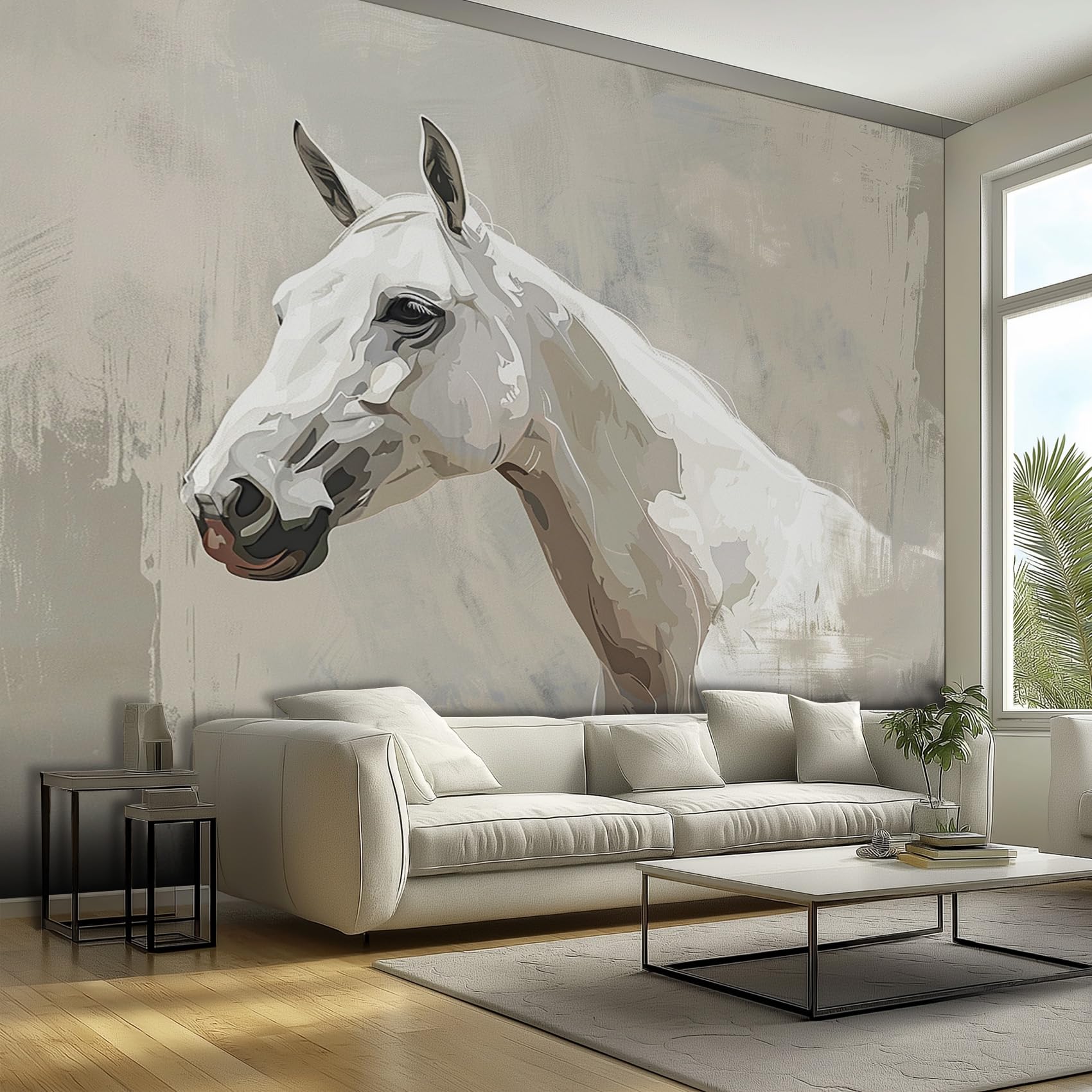 Horse Wallpaper, Animal Art Minimalist Wallpaper for Living Room, Bedroom, Non-Woven Decor Wall Paper, Photo Mural Dining Room, Hallway, Lounge, 200 X 140 cm BVHYU51