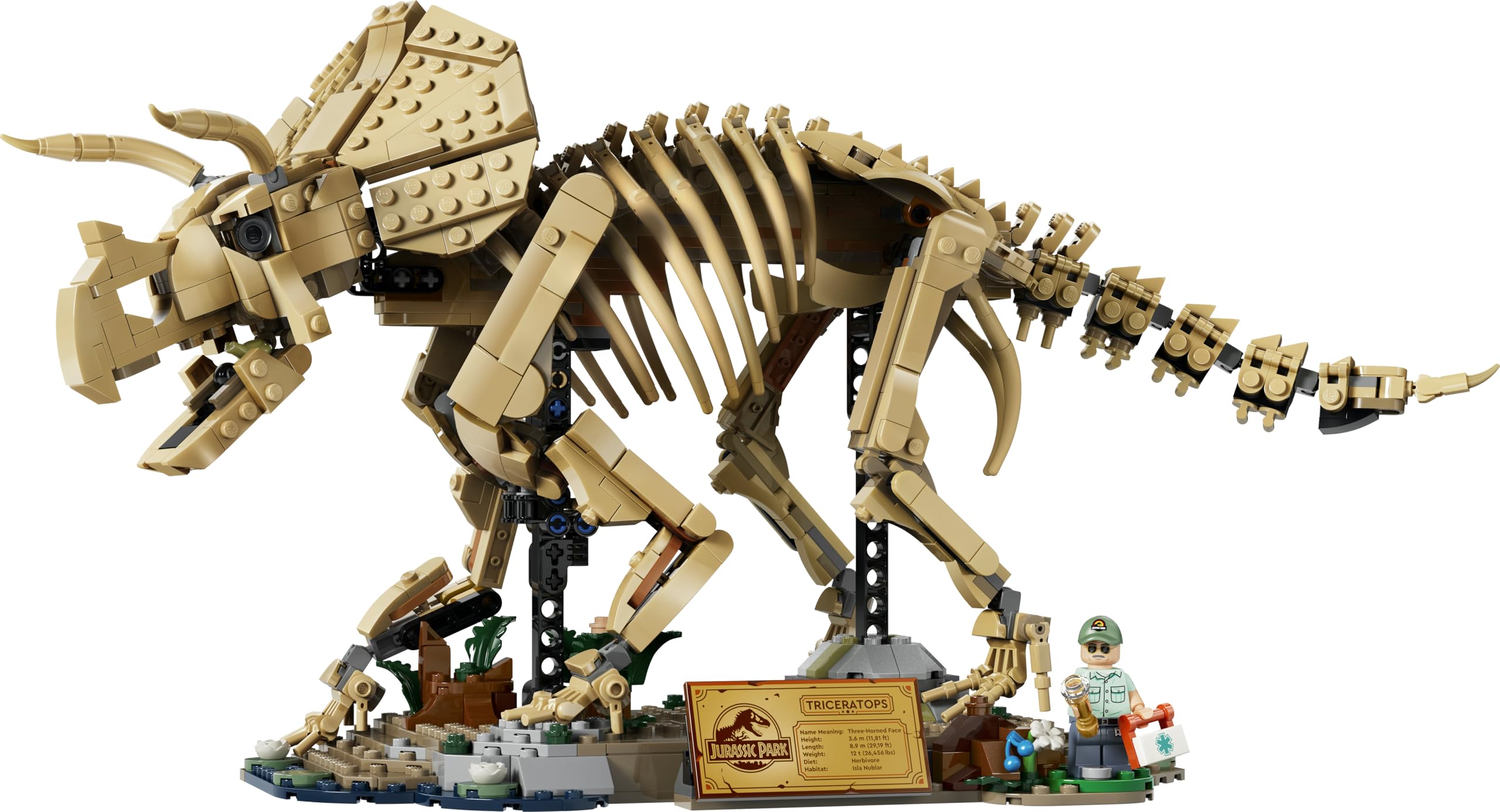 LEGO Jurassic World Fossili di Dinosauro: Triceratopo - Kit Modellismo per Adulti con Minifigure del Dr. Gerry Harding - Decorazione per Scrivania o Scaffale - Regalo per Fan di Jurassic Park - 77985