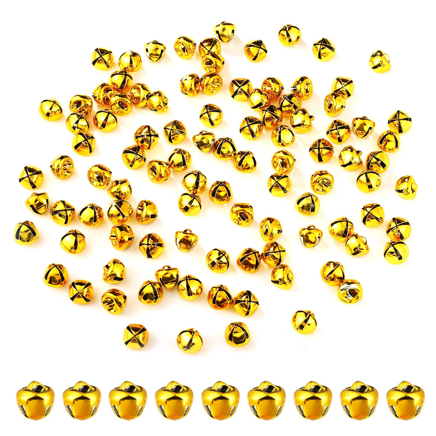 100pcs Jingle Bells for Crafting, 0.39in Mini Christmas Bells DIY Small Bells for Crafts Decorative Metal Tiny Bells for Xmas Holiday Festival Home Party Gift Boxes Decorations?Gold?