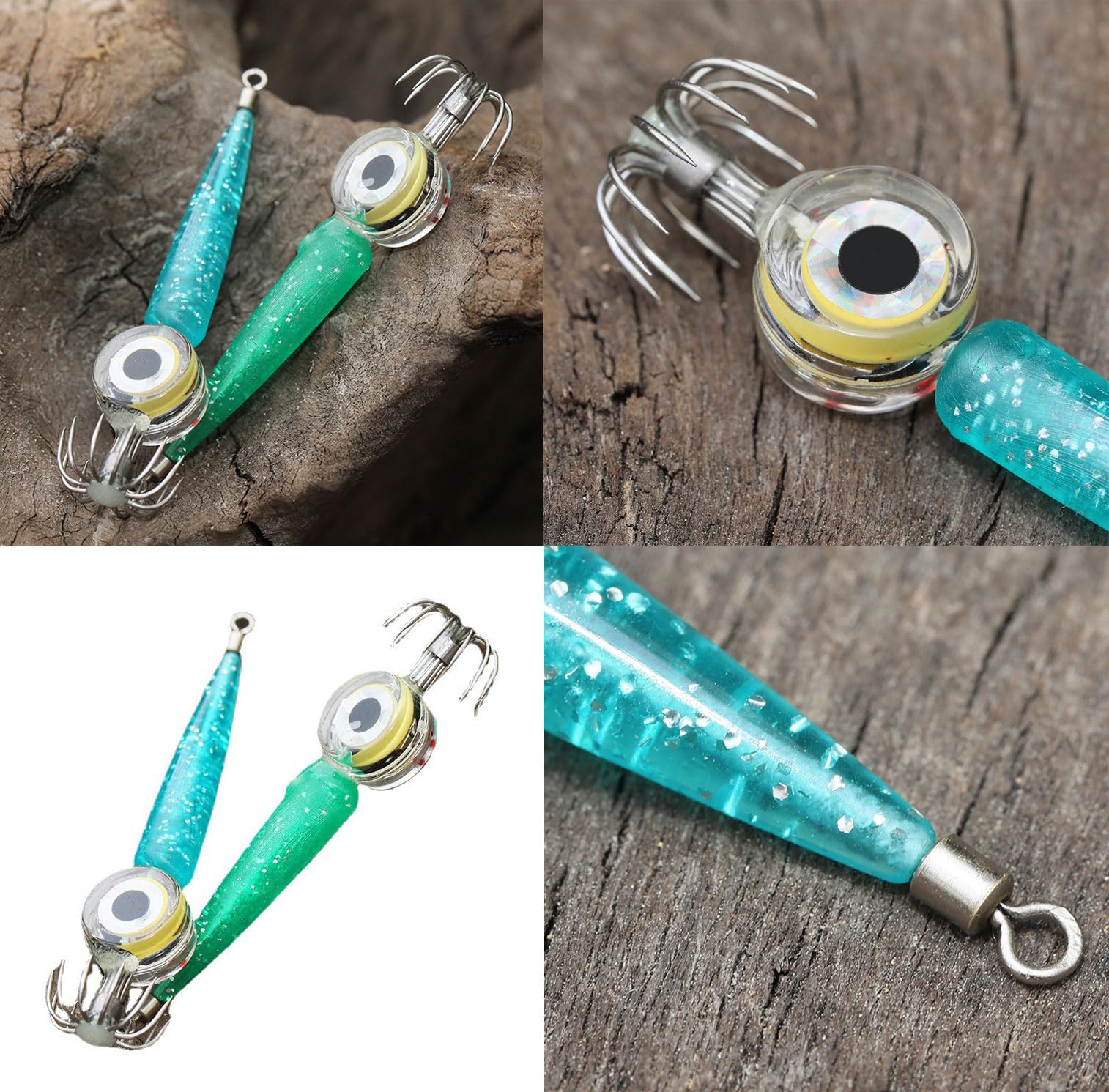 Luz LED con gancho de calamar, impermeable, luz LED de pesca, luz intermitente subacuática, juego de 4 luces de peces de colores (azul, rojo, verde, blanco) luz LED de caída profunda