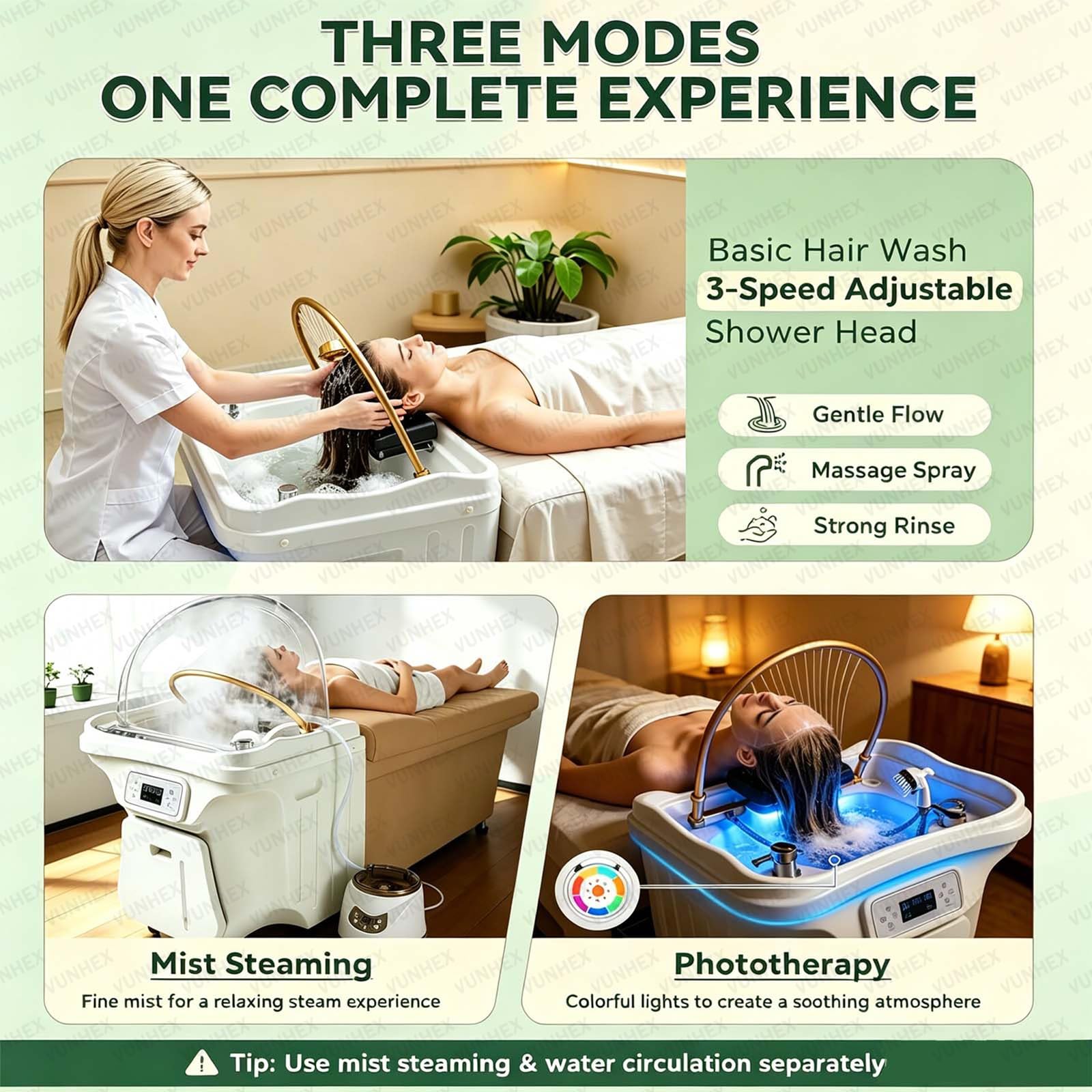 Tragbares Haarwaschbecken Mit Wasserfallfunktion, 60-L-Wassertank, 30-L-Abwassertank Mit Ausziehfunktion, Wasserzirkulation (30–60 °C) Für Salon-Spa-Massagen(Black)