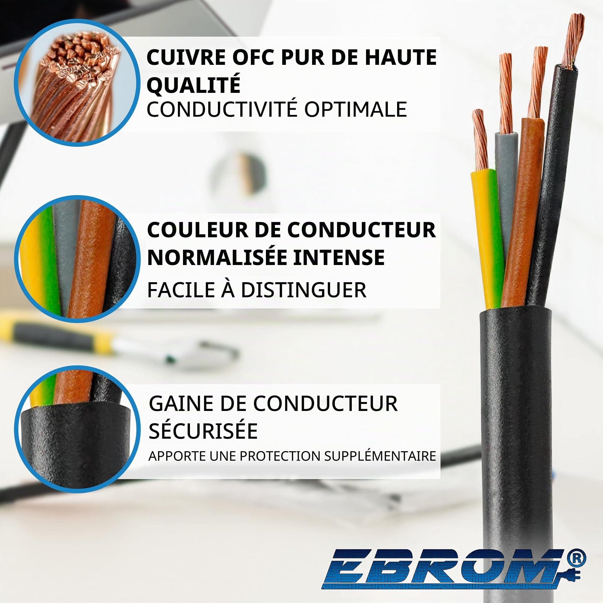 Tuyau flexible en plastique rond LED câble H03VV-F 4x0,75 mm² noir 20 m
