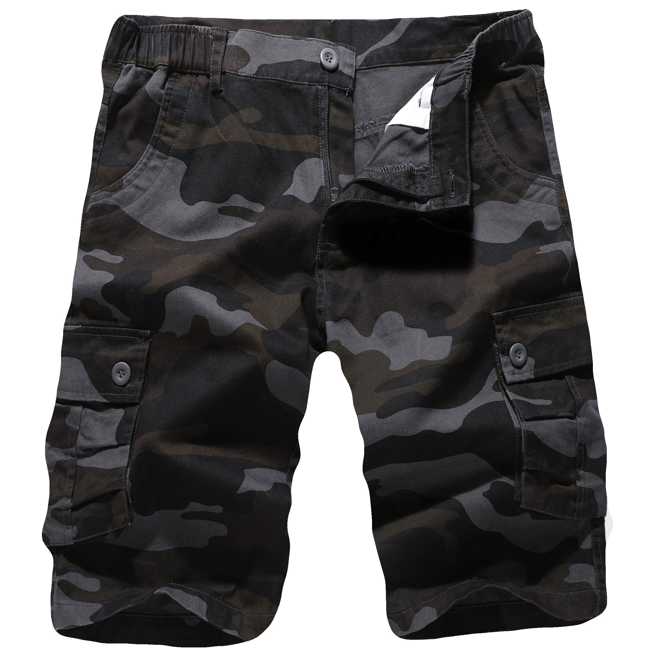 ELETOPMen's Cargo Shorts Relaxed Fit Casual Camo Shorts Classic Multi-Pocket Outdoor Work Shorts Camo Black 32/M