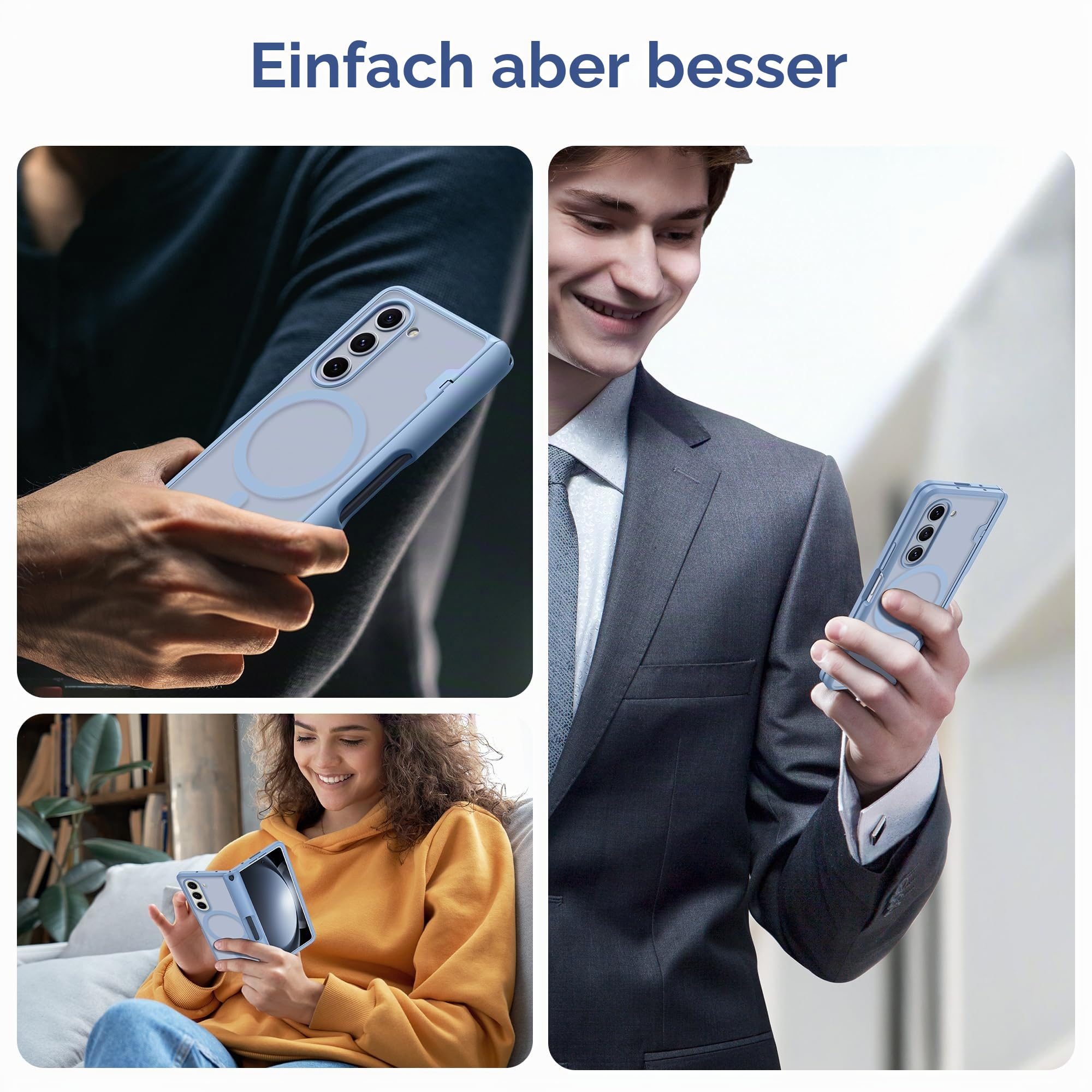 MOBOSI für Z Fold 5 Hülle Magnetisches Scharnier Schutz,Kompatibel mit Magsafe,Galaxy Z Fold 5 Gehäuse mit Vorderseite Displayschutzfolie,Stoßfeste Schutzhülle für Z Fold5mit S Stifthalter,Blau