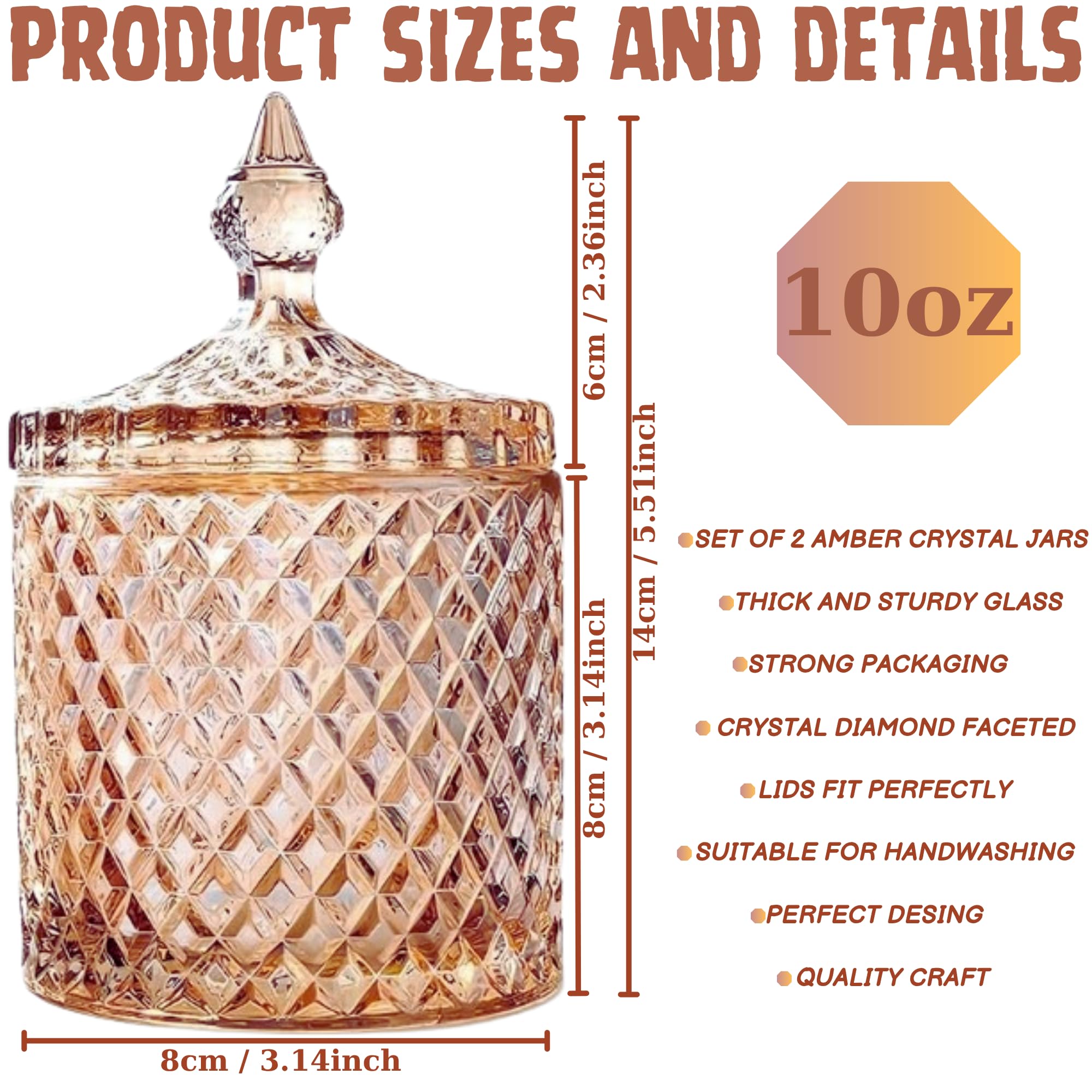 2 contenitori in vetro ambrato da 283,5 g per cotton fioc dispenser per cotton fioc in vetro ambrato con coperchio accessori da bagno trucco palline di cotone tamponi di lana Q Tip