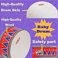 Vista 5 de Juego para niños pequeños – Juguete musical para bebé con campanas de muñeca, baquetas y divertido instrumento de batería para niños y niñas, regalo