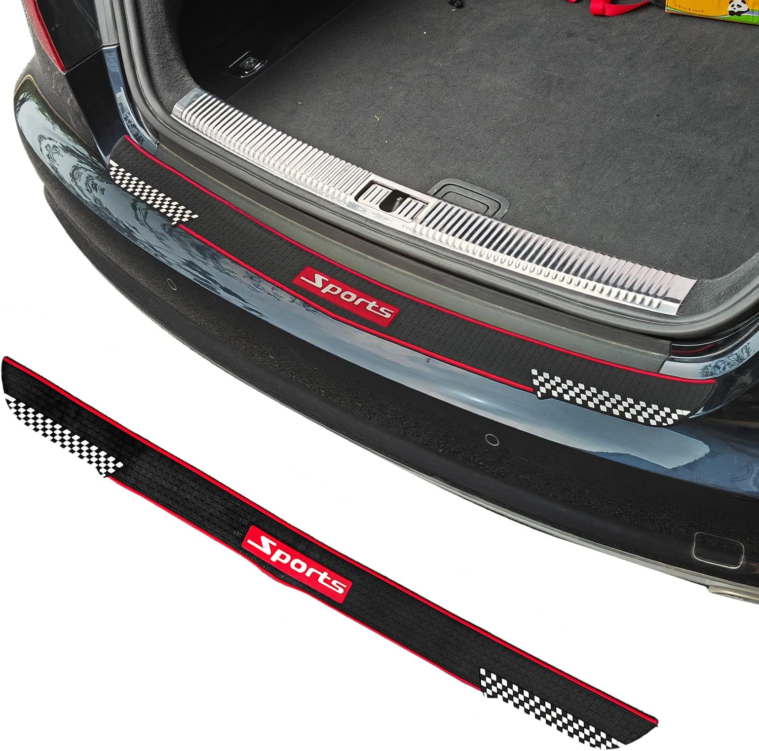 Ajxn 1 PC Car Rear Bumper Protector 35"*2.75", Car/SUV Universal Rubber Anti-Scratch Trunk Exterior Accessories（Black #3）