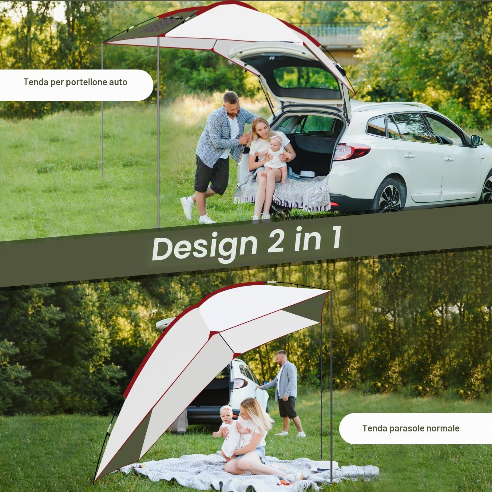 Tenda da Sole per Auto SUV Furgoni Campeggio Anti UV Impermeabile 2.4x1.9x2m