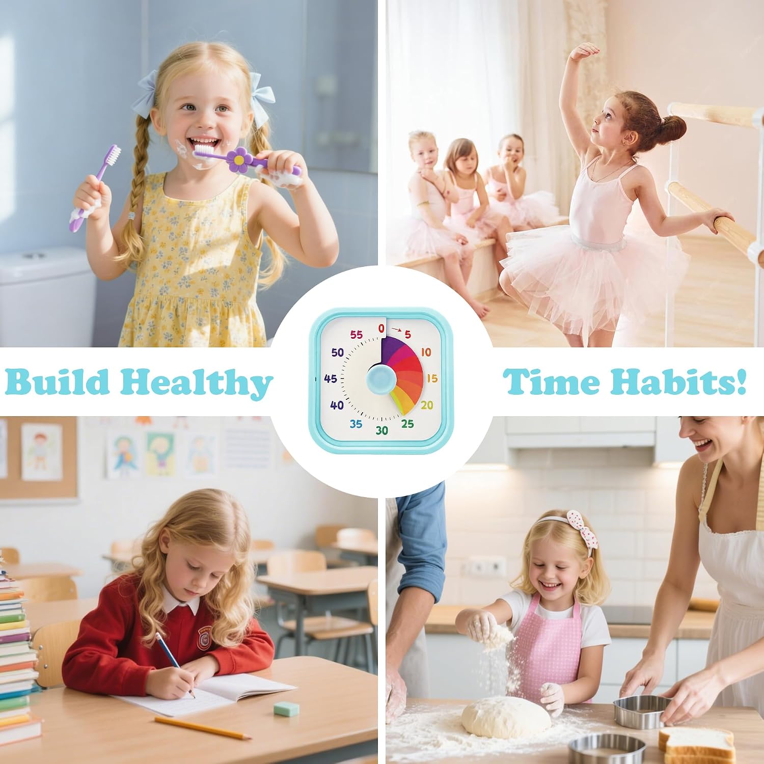 Lafocuse Visual Timer for Kids 60 Minute Countdown with Rainbow Disk, Silent Time Management Tool with 2 Alert Modes for Homeschool Classroom Office Kitchen