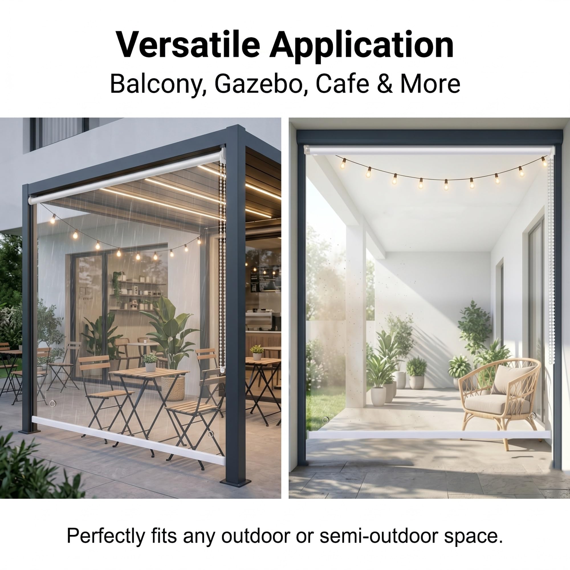 Tende a Rullo Trasparenti in PVC per Esterni con occhielli, Pergolato Tende Impermeabili Plastica, Tapparella Avvolgibile Trasparente-Cortina per Esterno, Balcone