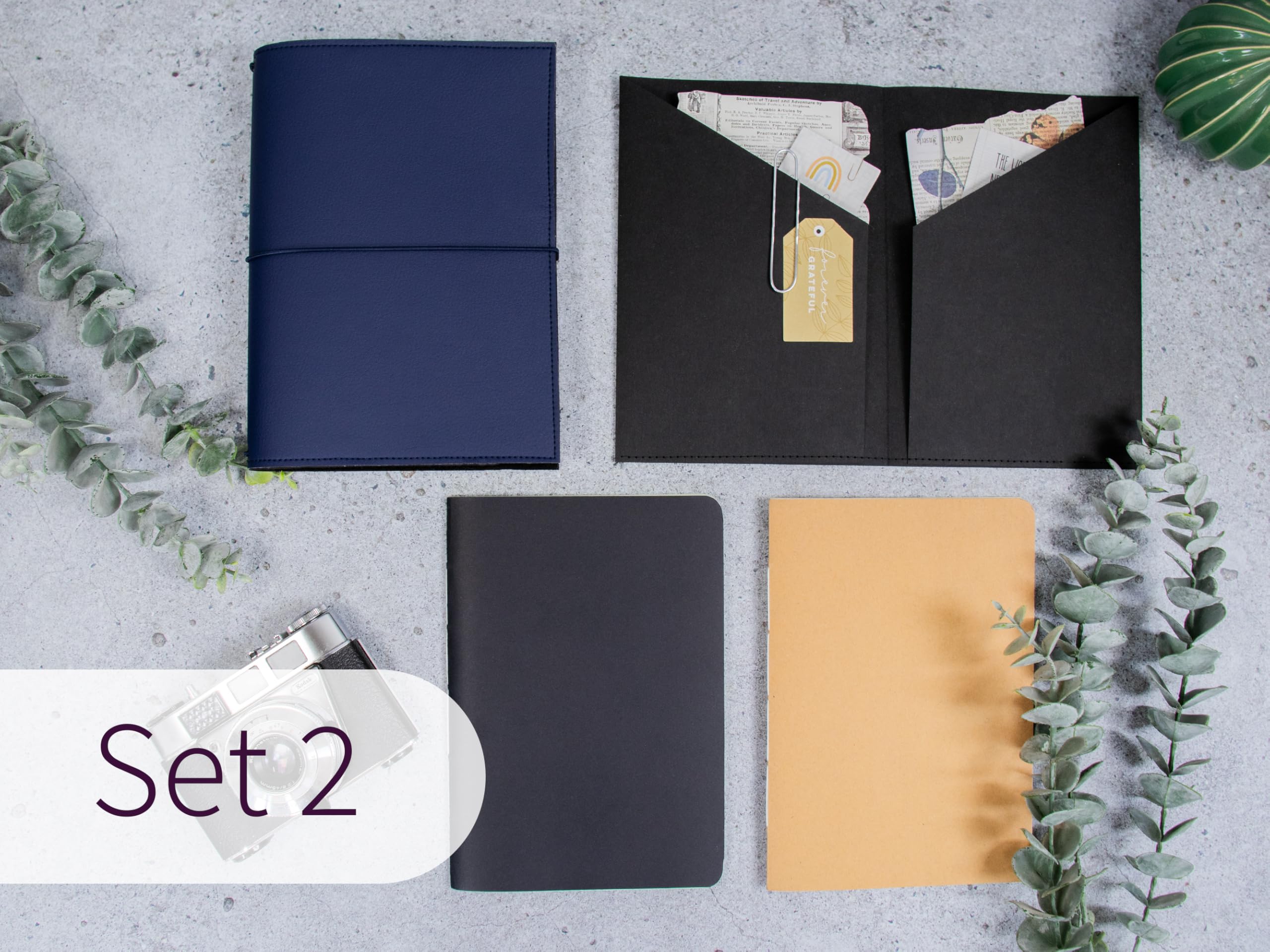 Travelers Notebook, indigo, – verschiedene Größen, nachfüllbar – Handmade Journal aus Kunstleder, Platz für 2 Hefte, optional mit Notizheften, dots oder blanko, undatiert
