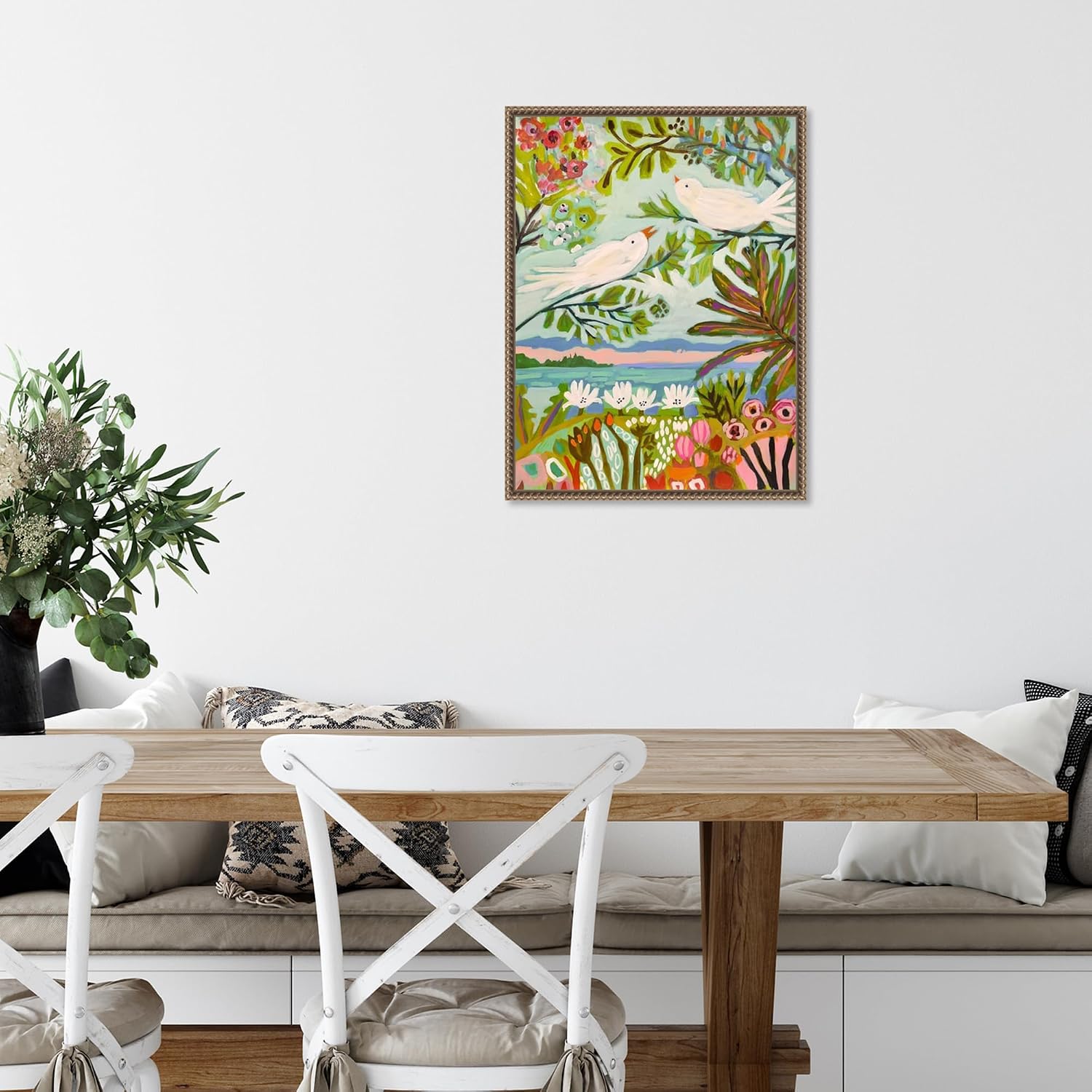 Amanti Art Framed Canvas Wall Art 24x18 Birds in the Garden I by Karen Fields, Framed Wall Art Canvas, Animals Artwork, Traditional Decor, Medium Poster Painting for Living Room, Bedroom, Bathroom,