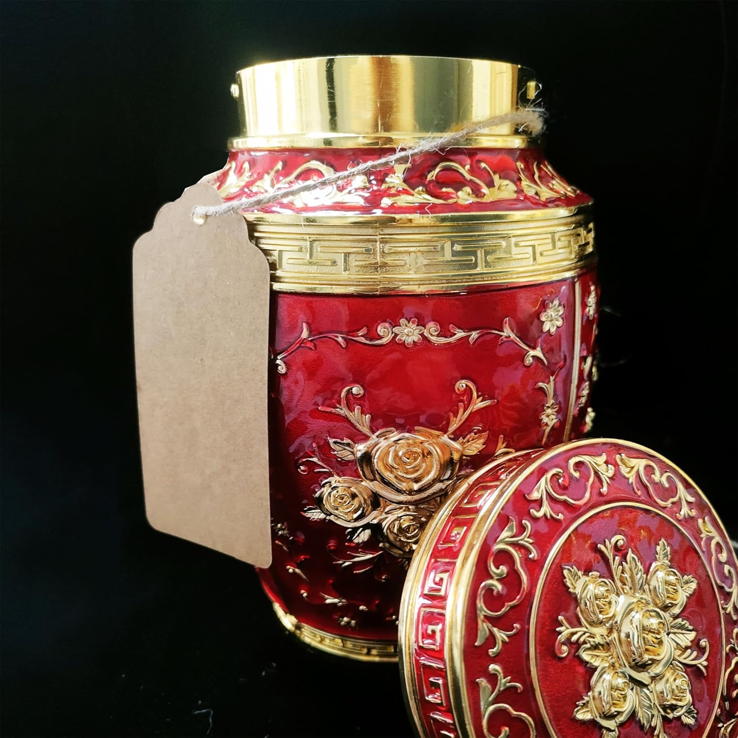 Keepsake Rose Urns for Human Ashes Medium Cremation Burial Urn for Adult Human Ashes Beautiful Zinc Alloy Decorative Funeral Urns（Red）