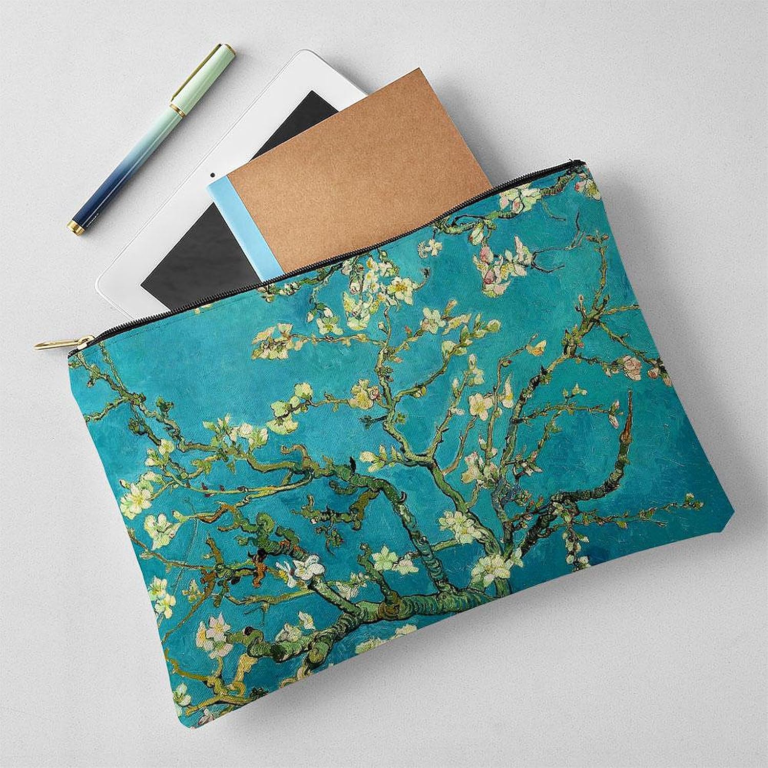 CafePress Vincent Van Gogh Blossoming Almond Tree Large Zipper Toiletry Pouch, 12.5" x 8.5"