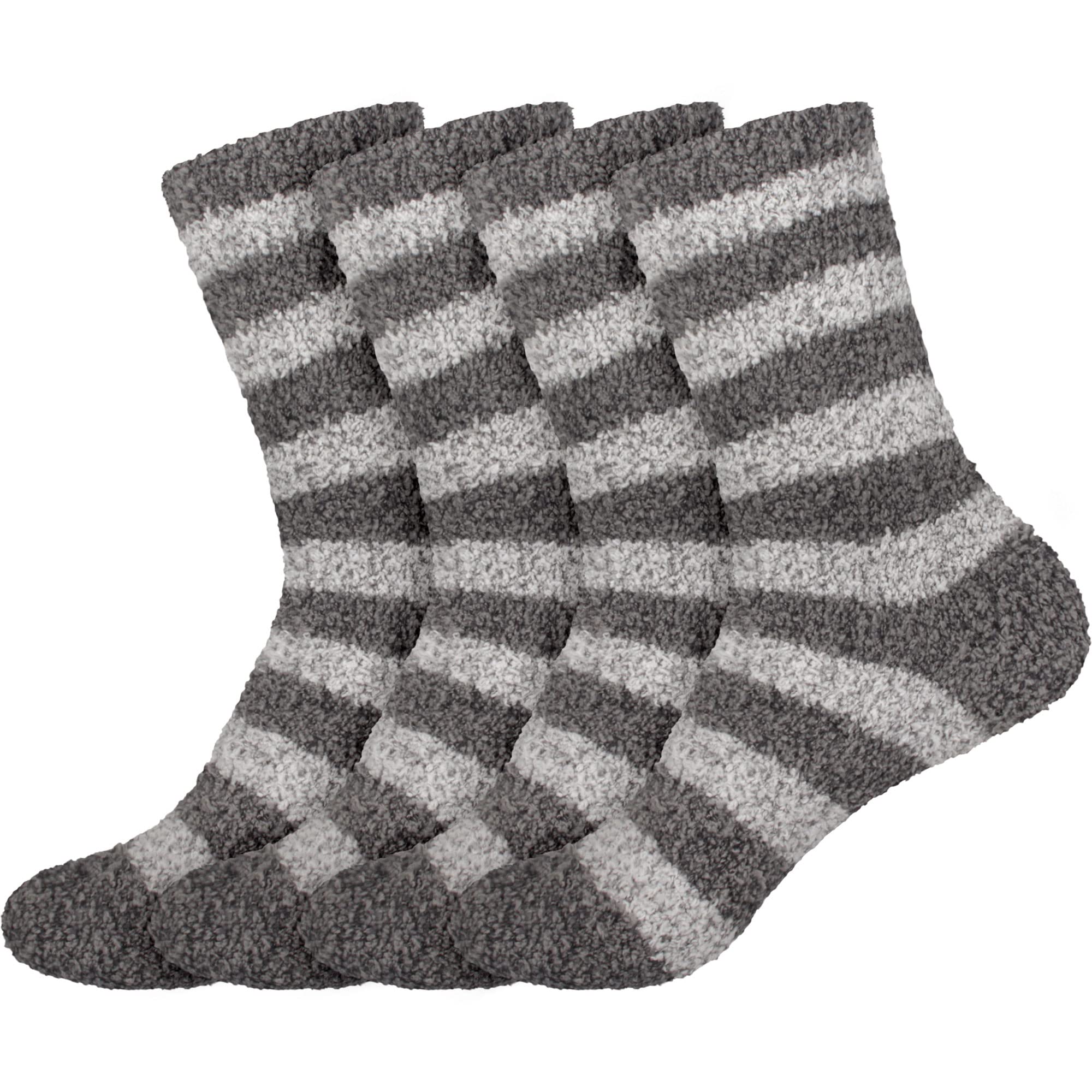 BambooMN Women's Soft Fuzzy Warm Cozy Striped Solid Socks - 4 Pair Value Packs