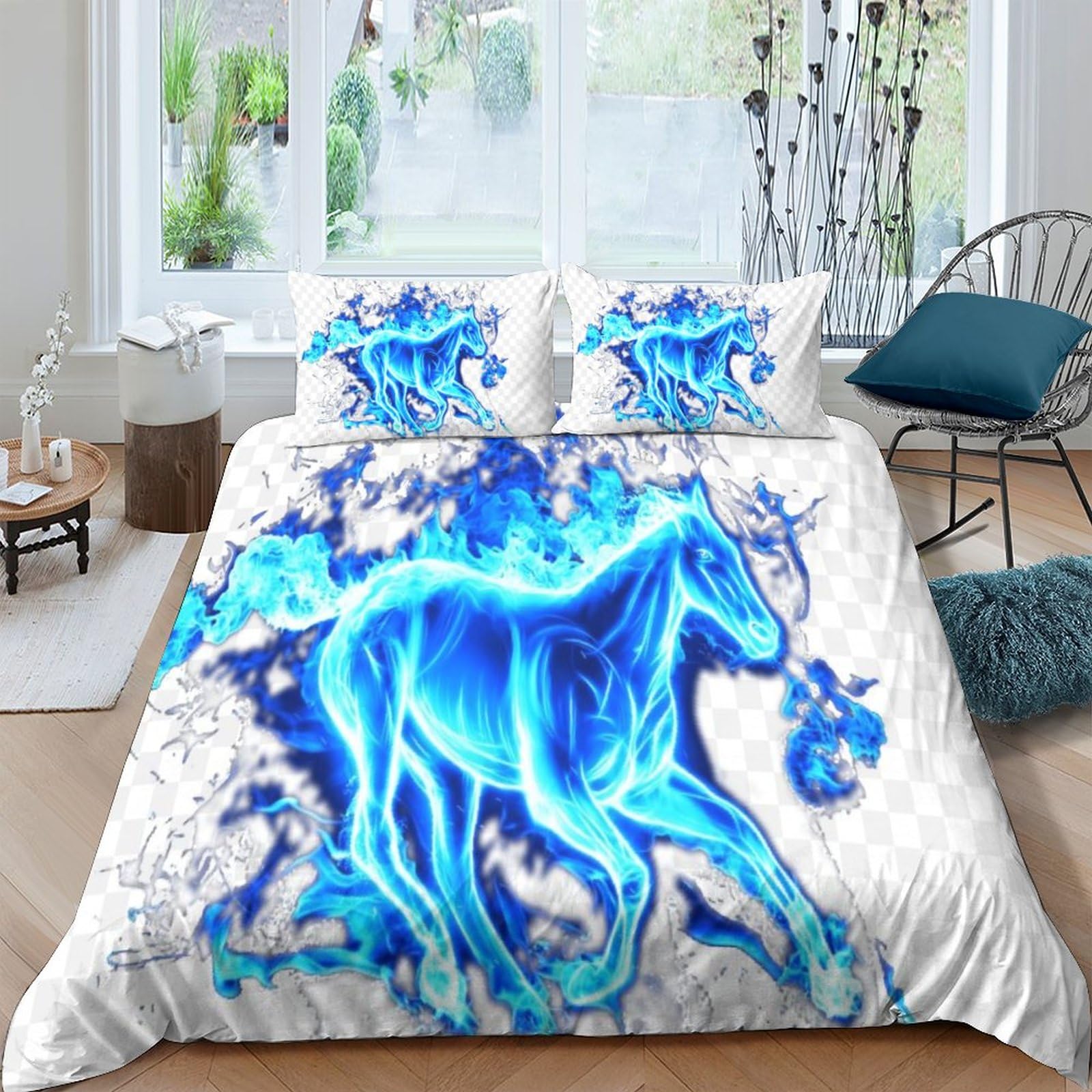 Parure de lit cheval en microfibre respirante et douce pour lit 2 personnes