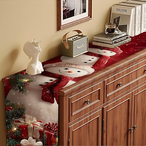 Miniatura 174 de Juego de manteles individuales y camino de mesa de muñeco de nieve y árbol de Navidad, 7 piezas (1 camino de mesa + 6 manteles individuales), diseño