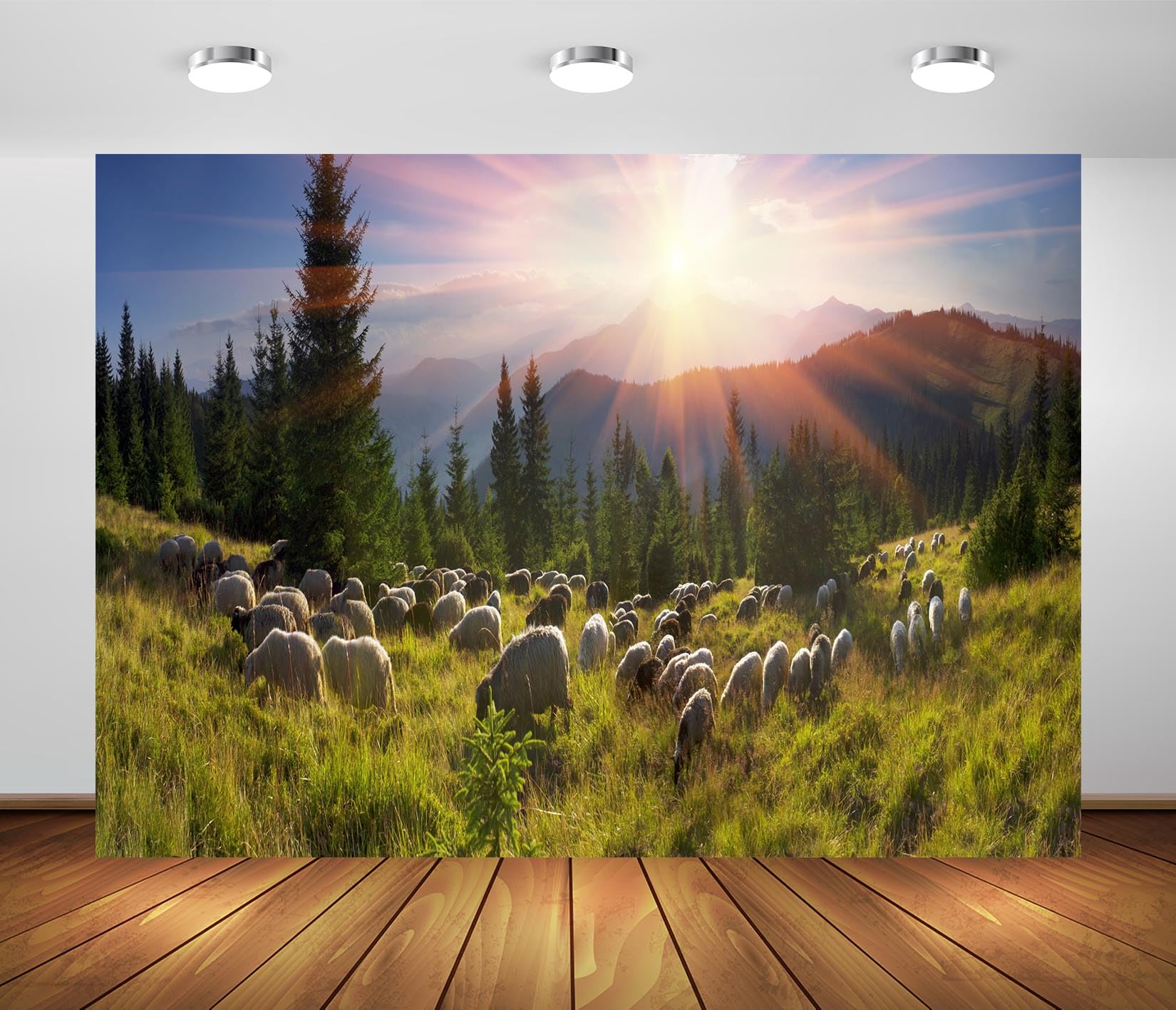 BELECO 10x8ft Fabric High in The Mountains Flock of Sheep Grazing Backdrop Rural Pasture Shepherds Backdrop Wild Forests and Fields of The Carpathians Scenery Background Studio Booth Photo Props