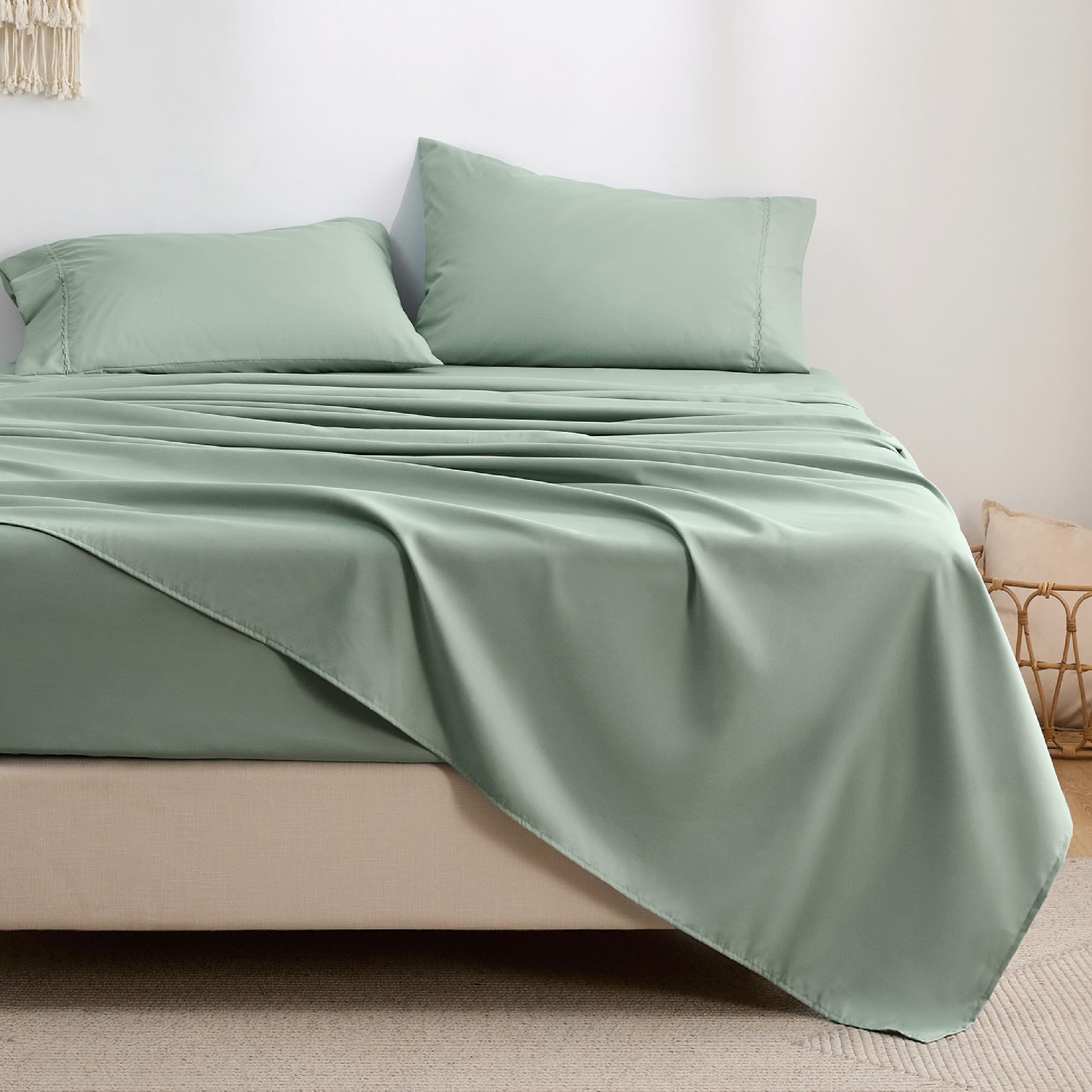 Bedsure King Sheet Set With Side Pocket – 120GSM Brushed Polyester, Wrinkle-Resistant, 16\" Deep Pocket, Grey