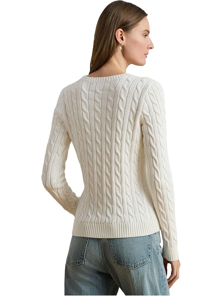 White Lauren Ralph Lauren Embroidered-Crest Cable-Knit Sweater