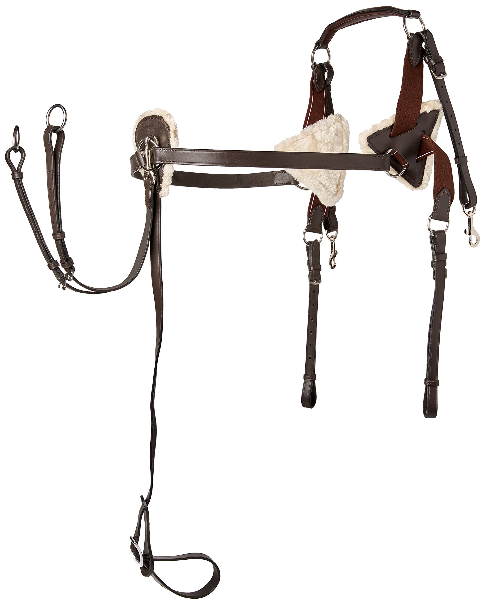 Cwell Equine 5-Punkt-Brustgeschirr, hochwertiges Leder und Druck-Pads, für Voll/Cob/Pony, Braun, Größe XL