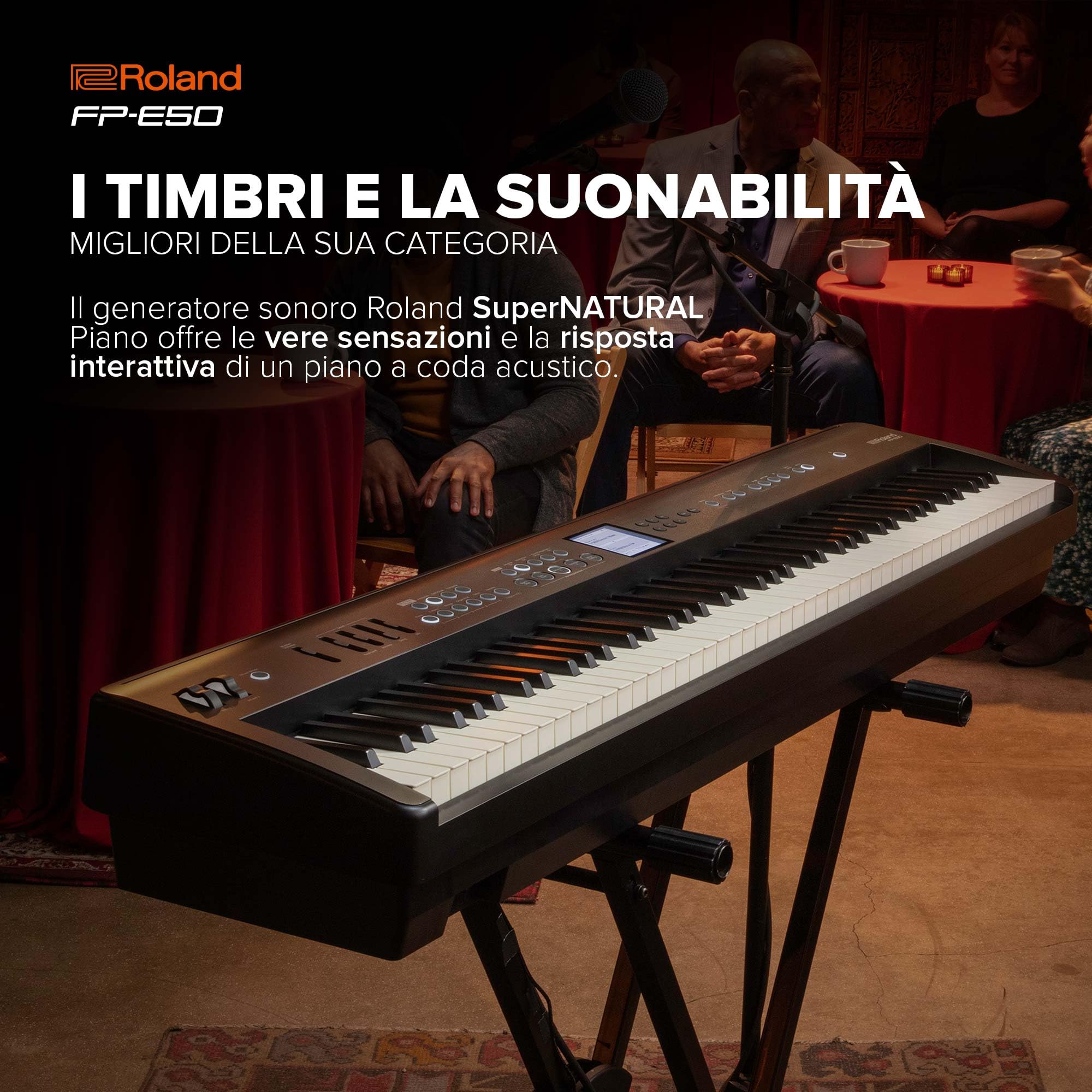 Roland Pianoforte digitale FP-E50 | Generatori sonori SuperNATURAL Piano e ZEN-Core | Tastiera con meccanica a martelletti a 88 tasti | Accompagnamento automatico professionale