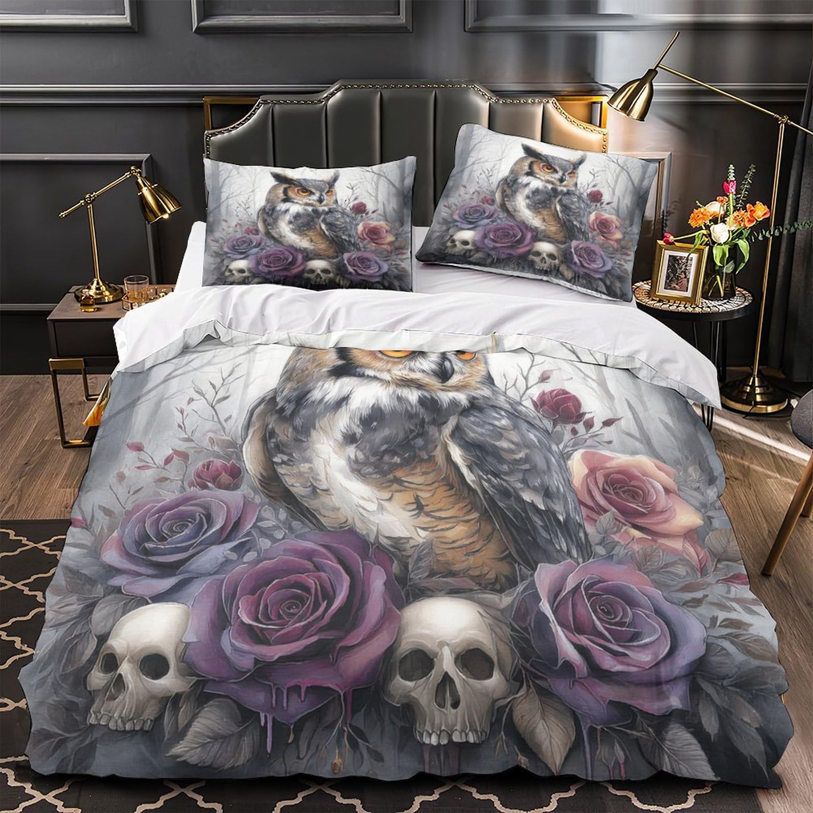 Parure de lit hibou 3D en microfbre 200x200 pour chambre enfant