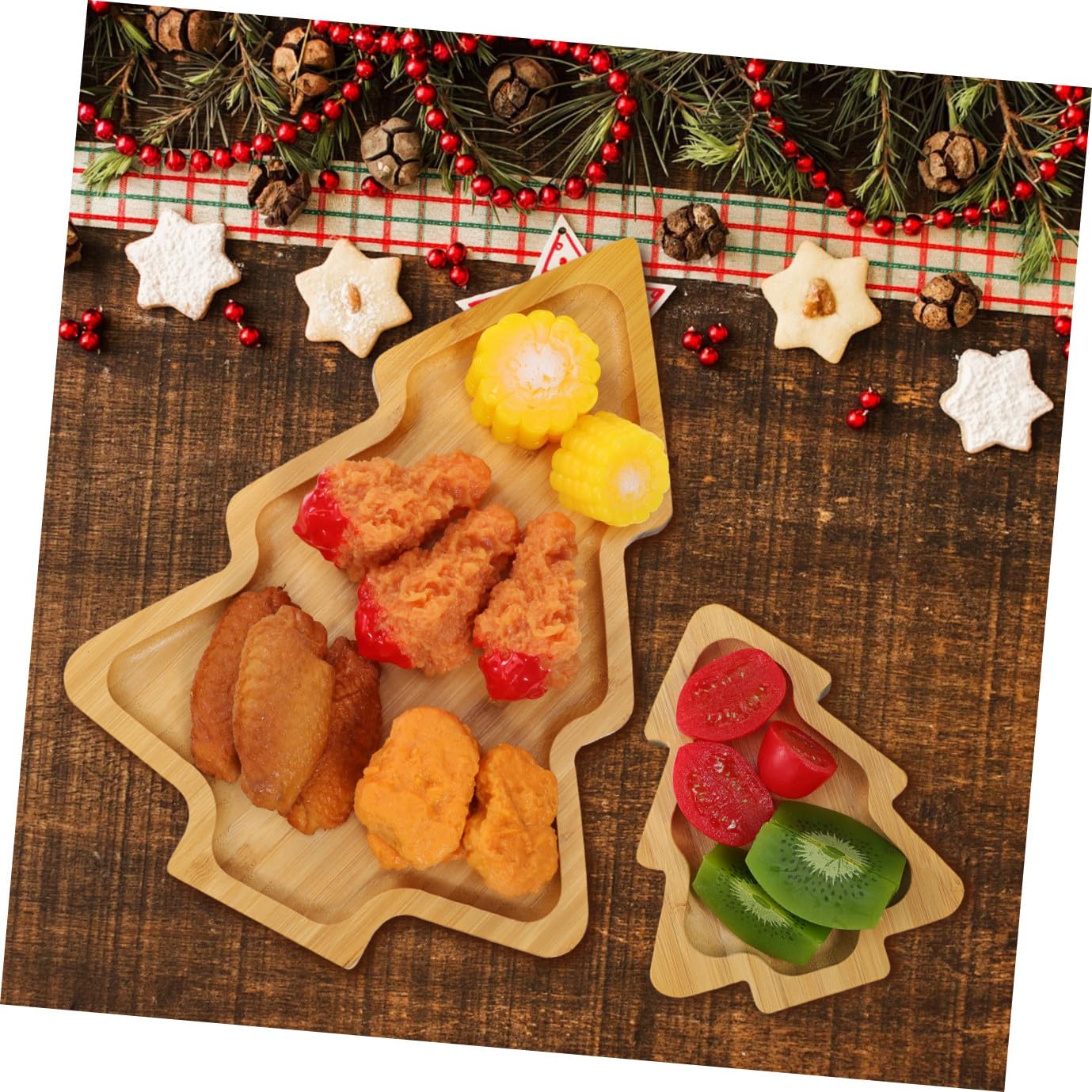 Bandejas Navideñas de Madera en Forma de Ciervo y Árbol de Navidad, 3 Piezas, Gran Capacidad y Seguro para Usar en Picnics al Aire Libre y Restaurantes