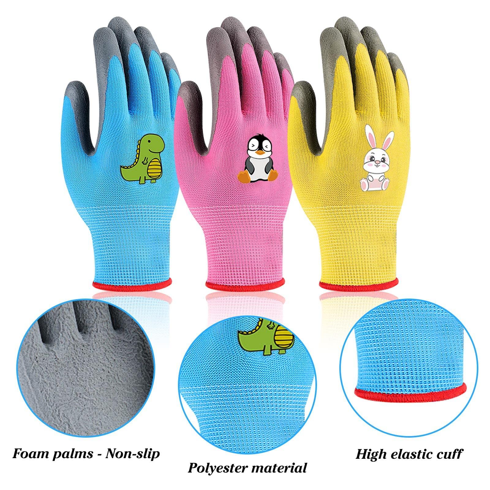 IYinJuan - Guantes De Jardinería De Látex Para Niños De 3 A 5 Años, Guantes De Trabajo, Protección Para Niños Y Niñas, Guantes De Seguridad Doble (rosa, Azul, Amarillo