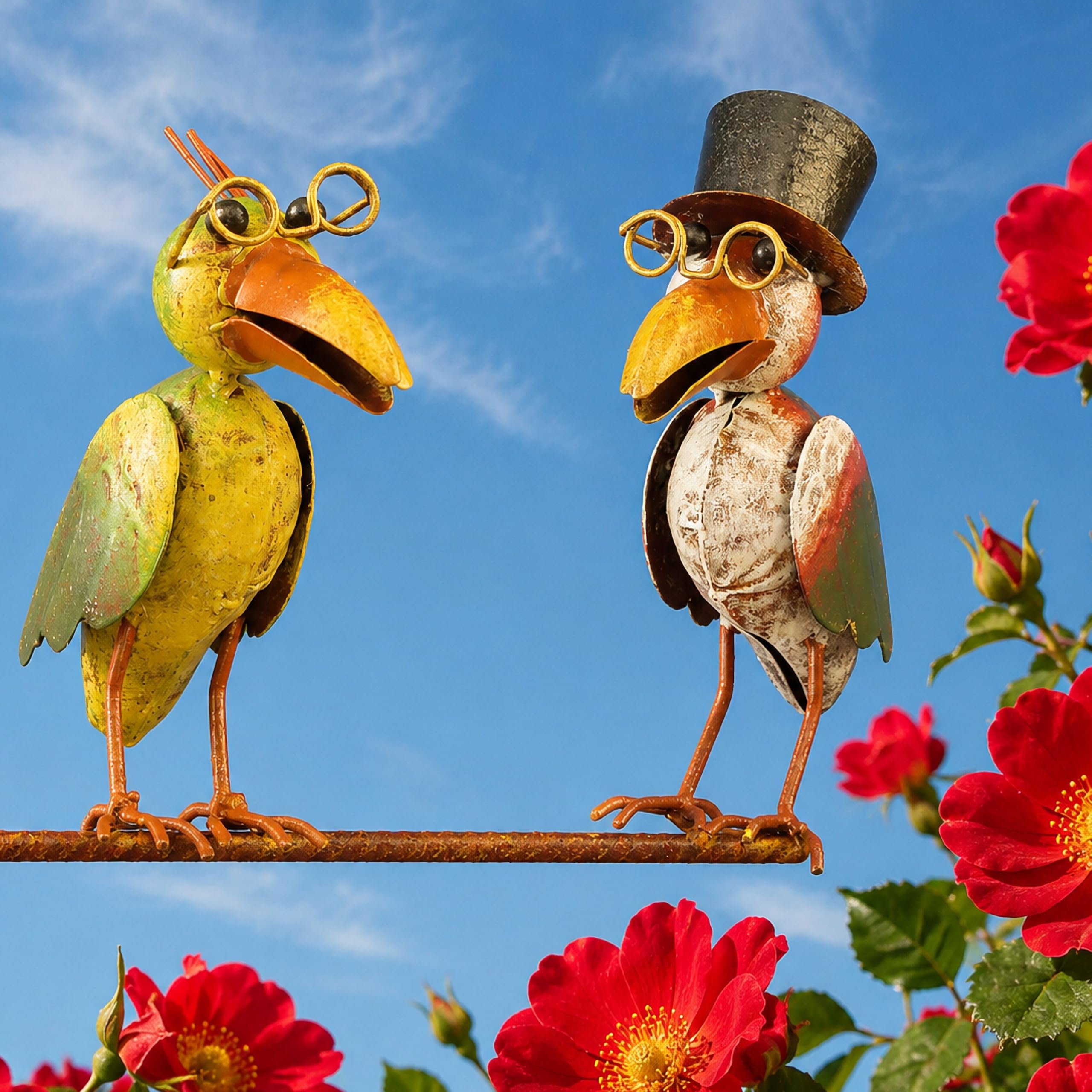 Pommerntraum ®| Windspiel Gartenpendel Metallwindspiel Vogel Vögel Raben | Vogelwippe Gartenwippe Vögelchen Rabenstecker Vogelwindspiel Gartenstecker Gartendeko Terrassendeko PROF. DR. RABE + GATTIN