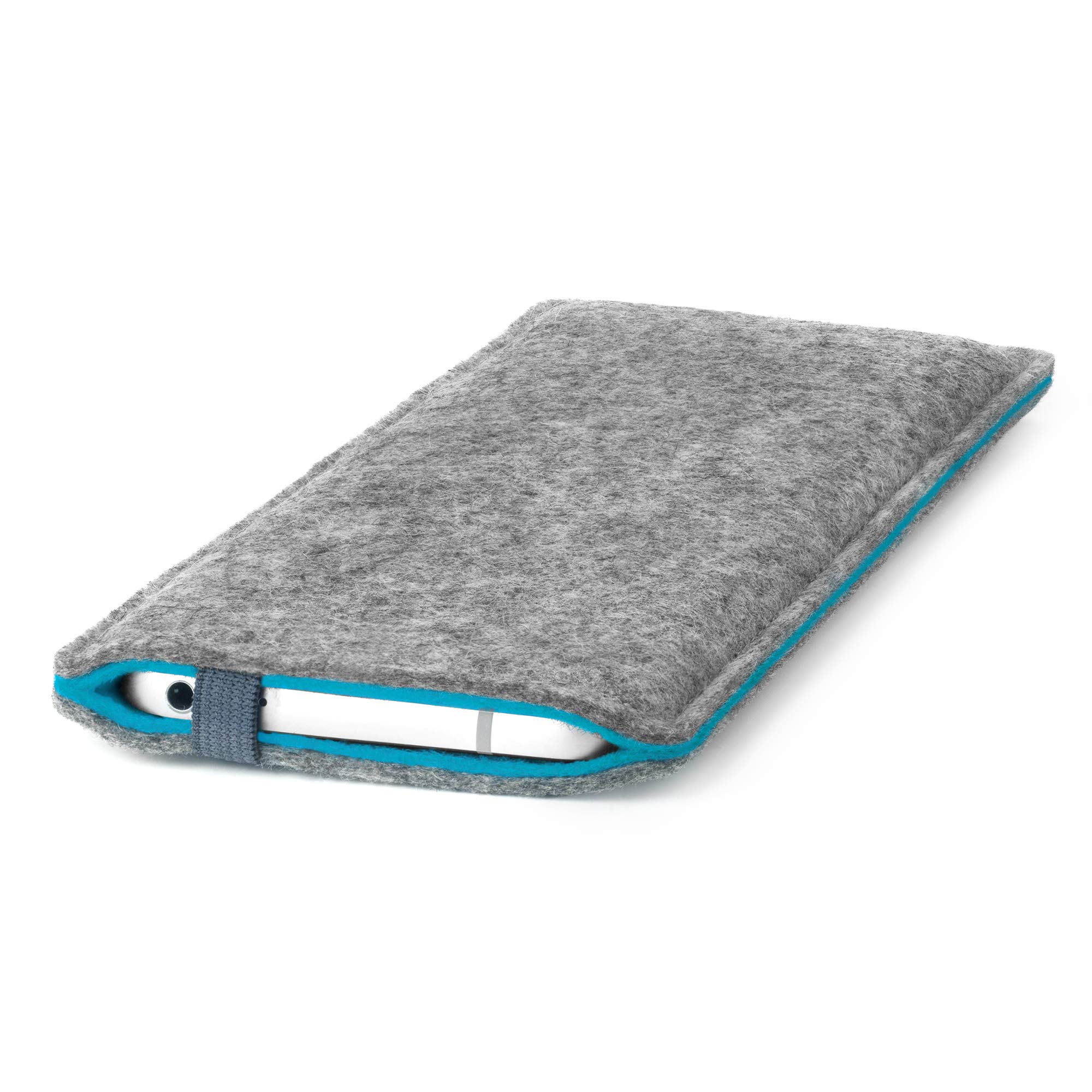 stilbag maßgeschneiderte Handyhülle Finn | Farbe: hellgrau/Azur | Smartphone-Tasche aus Filz | Handy Schutzhülle | Handytasche Made in Germany