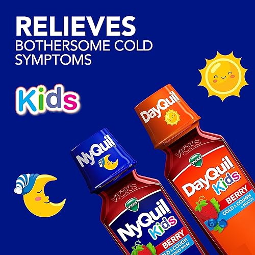 Miniatura 3 de VICKS Kids DayQuil & NyQuil Berry - Paquete combinado de medicina para el resfriado y la tos, alivio diurno y nocturno de múltiples síntomas,