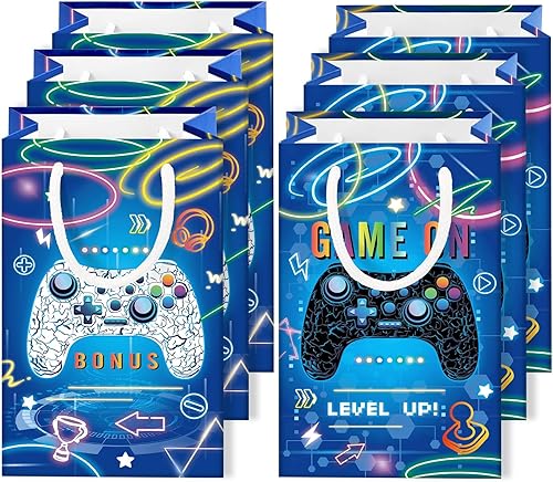 Bolsas de regalo para fiestas de videojuegos, 16 piezas, suministros para fiestas de cumpleaños con asas, para niños, para decoración de fiestas