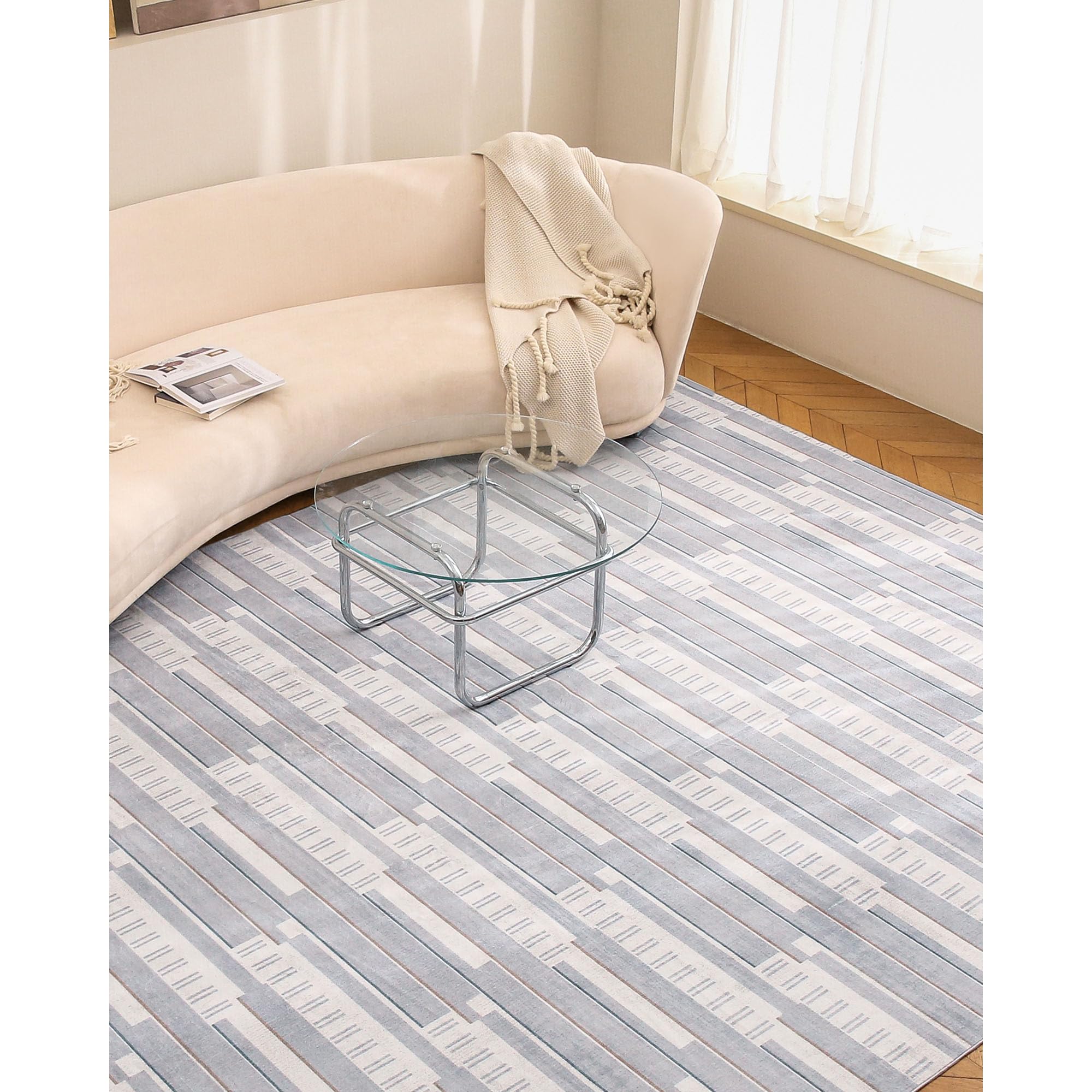 Kokia Blue Neutral Area Rug 6×9 Modern Abstract Distressed Aesthetic Large Washable Rugs Indoor Non-Slip Non-Shedding Boho Carpet for Living Room Bedroom Dining Room, Lea Blue