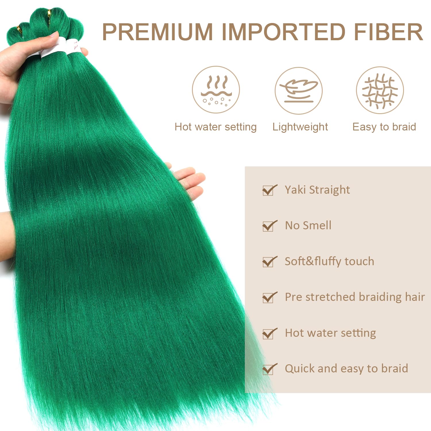 ShowJarlly Pre Stretched Braiding Hair 30 Inch Knotless Braiding Extensions 1pack Easy Braids Hot Water Setting DIY Box Braids Yaki Textured Crochet Hair Braiding(30 Inch,Green#) - Image 4
