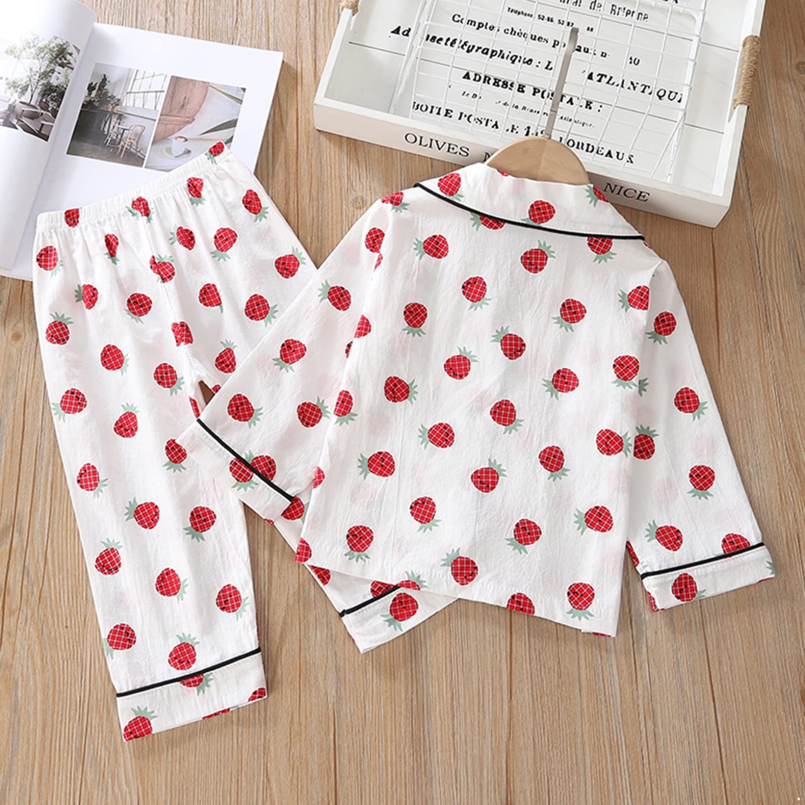 YEAHDOR Toddler Baby Boy Girl Cotton Tops Pants Long Sleeve Button Down 2-Piece Nightwear Sleepwear Red 12-18 Months