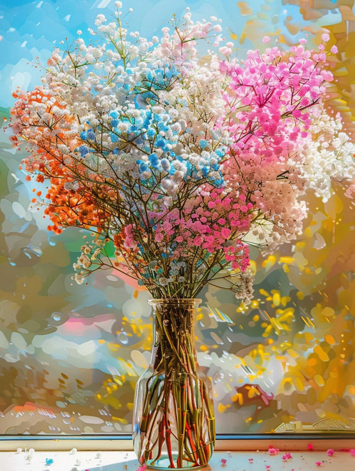 RKFLGEW Cuentas Diy Para Bordar Flores Coloridas Del Aliento Del Bebé Kit De Bordado De Cuentas Patrón De Cuentas De Punto De Cruz Diy Juego De Perlas 3D Para Colgar En La Pared 40x50cm