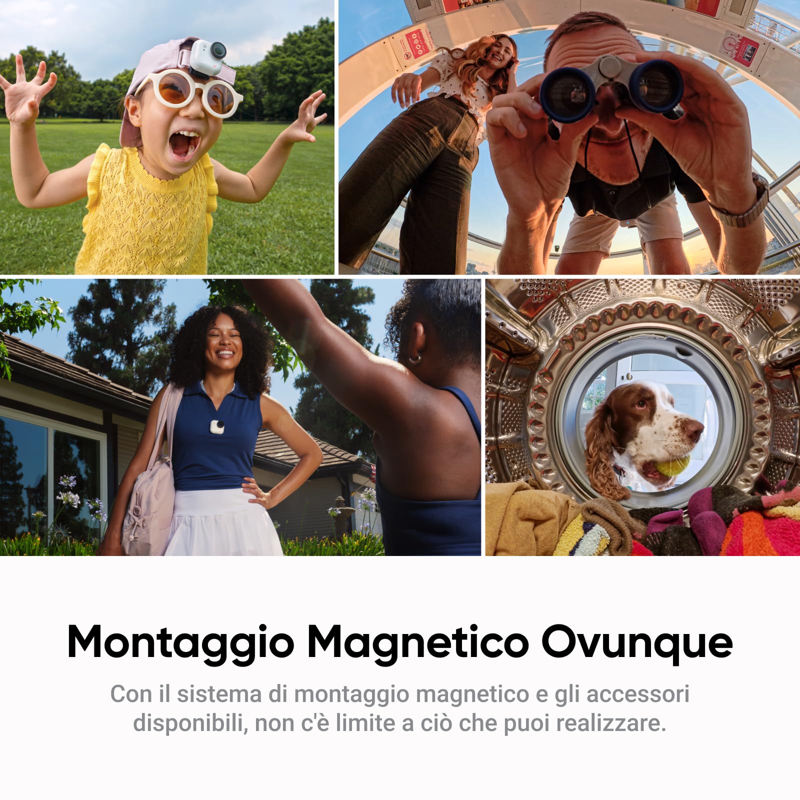 Insta360 GO Ultra Nero- Mini action cam 4K, vlog camera, fotocamera POV a mani libere, sensore 1/1,28″, pockect cam 53 g, FOV 156°, autonomia 200 min, indossabile con aggancio magnetico per sport