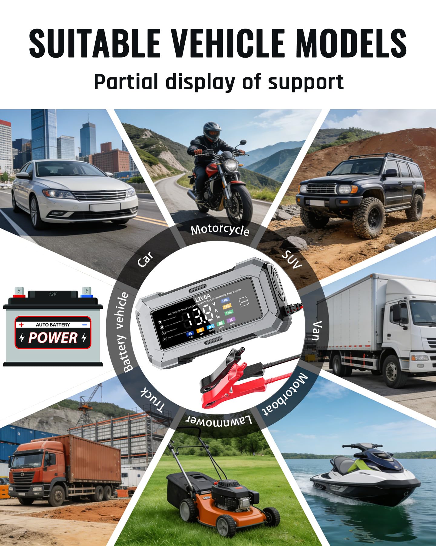Car Battery Charger & Trickle Charger for Car Battery with Pulse Repair & Digital Display, Compatible with CAR AGM MOTO LiFePO4 Batteries — view 6