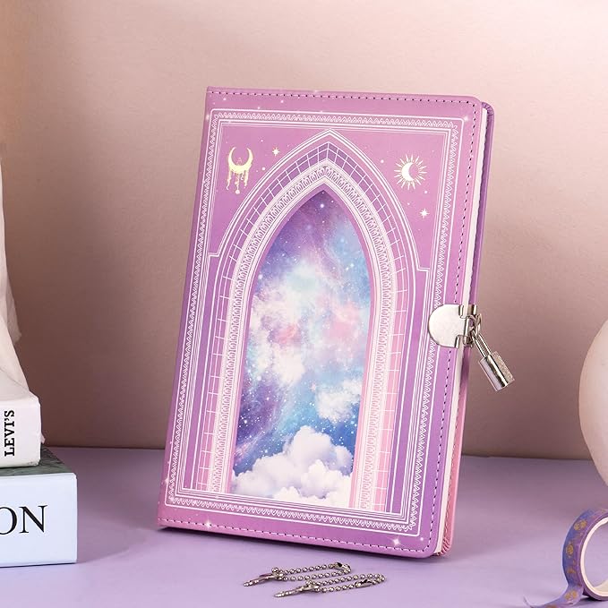 Diario con Candado para Niñas, 296 Páginas, Bordes Dorados, Rosa Claro miniatura 6