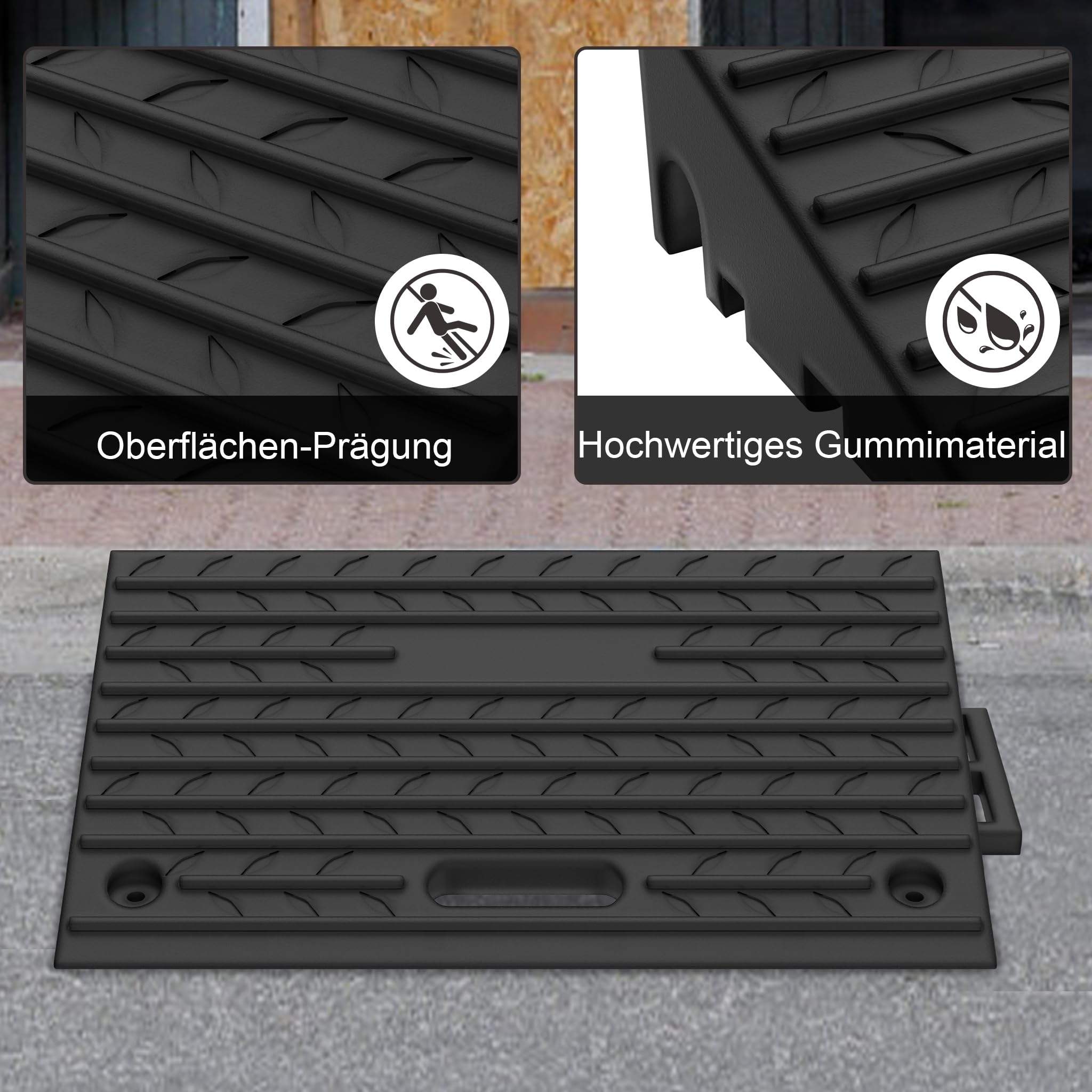 YRHome Gumowa rampa najazdowa, 10 cm, z uchwytem do łatwego przenoszenia, do samochodu, motocykla, wózka inwalidzkiego, 2 sztuki